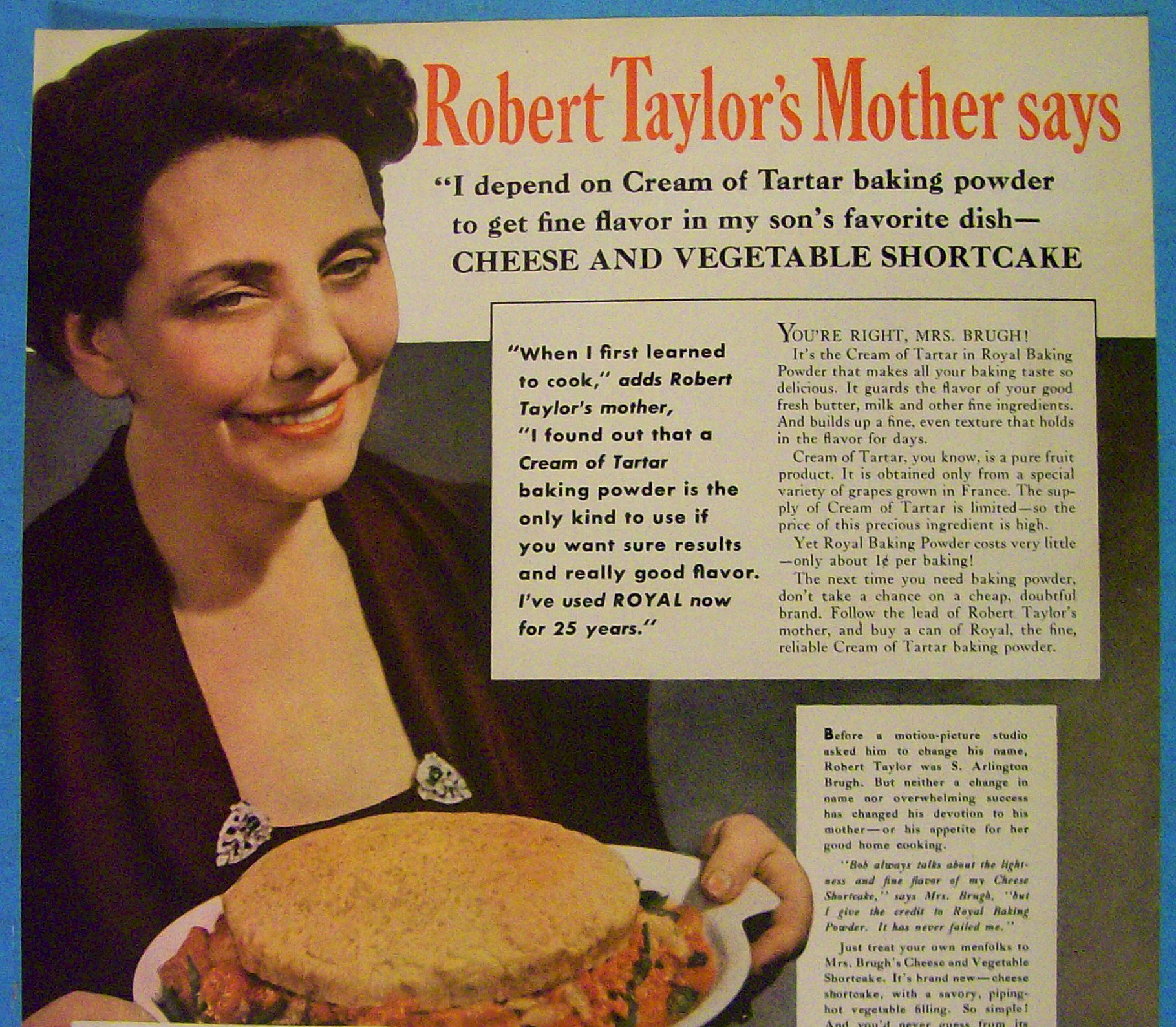 1937 Royal Baking Powder w/Robert Taylor's Mother