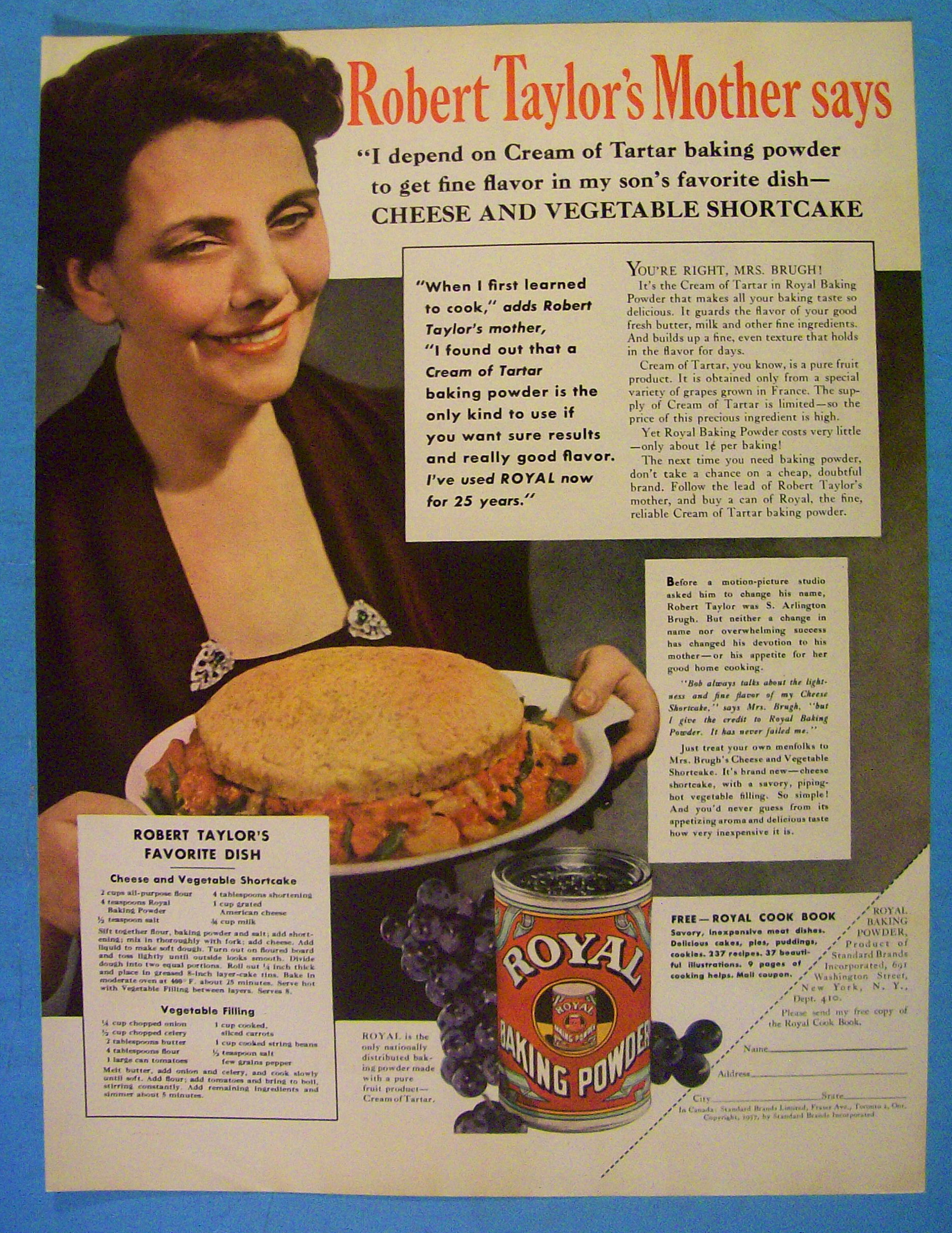 1937 Royal Baking Powder w/Robert Taylor's Mother