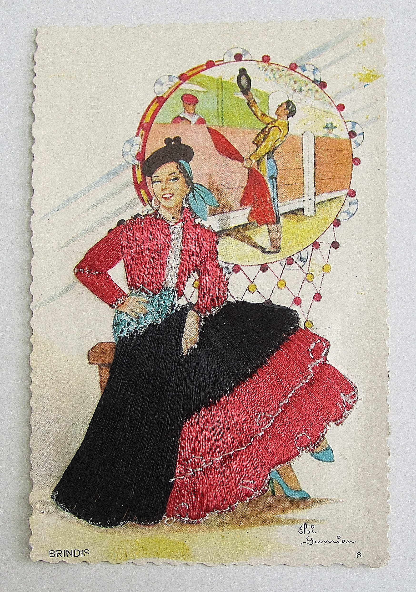 Woman In Red Dress Postcard (Sewn)