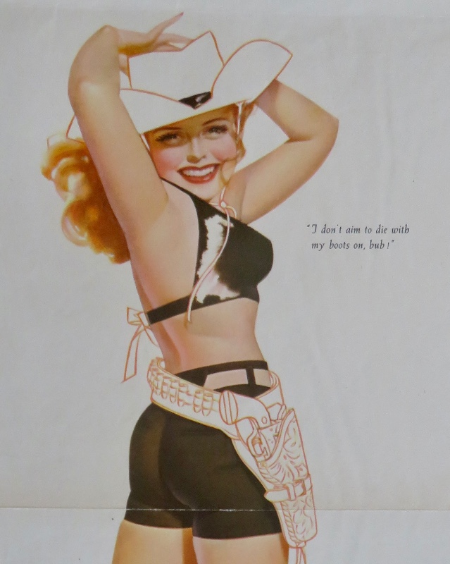Original 1946 Sexy Pin Up Girl Wearing A Cowboy Top & Shorts with Boots & Hat By George Petty