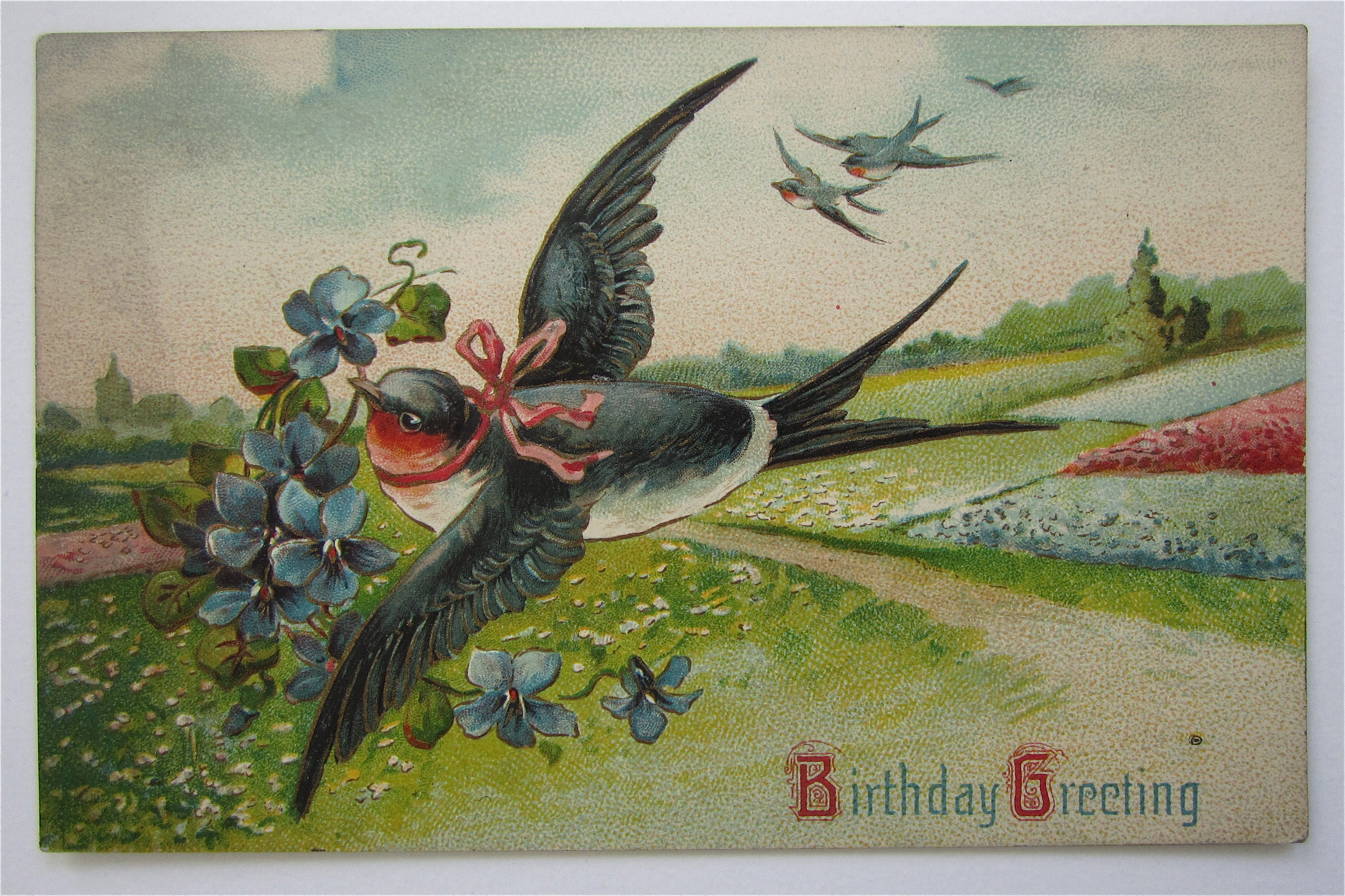 Bird Flying With Flower In Mouth Postcard