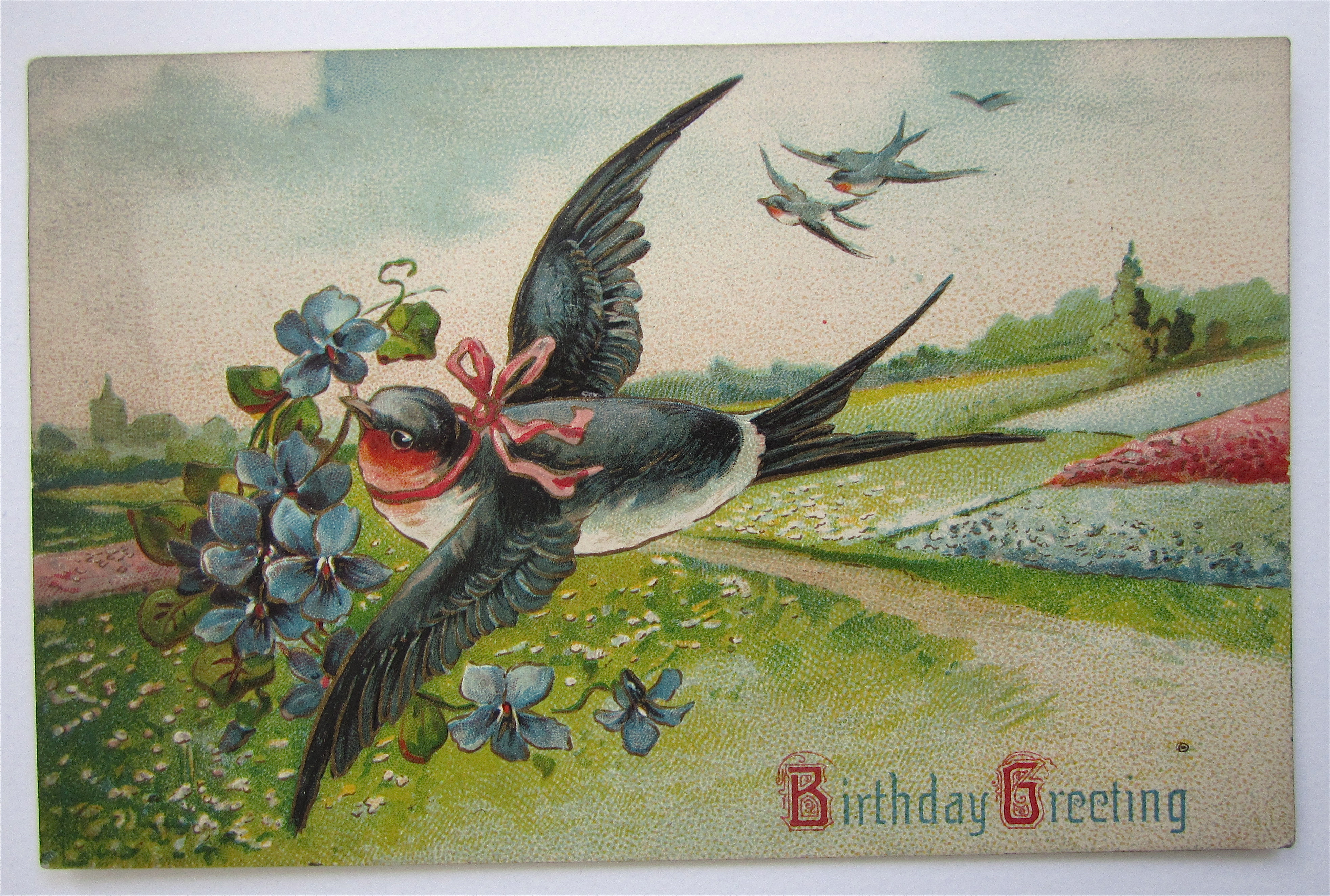 Bird Flying With Flower In Mouth Postcard