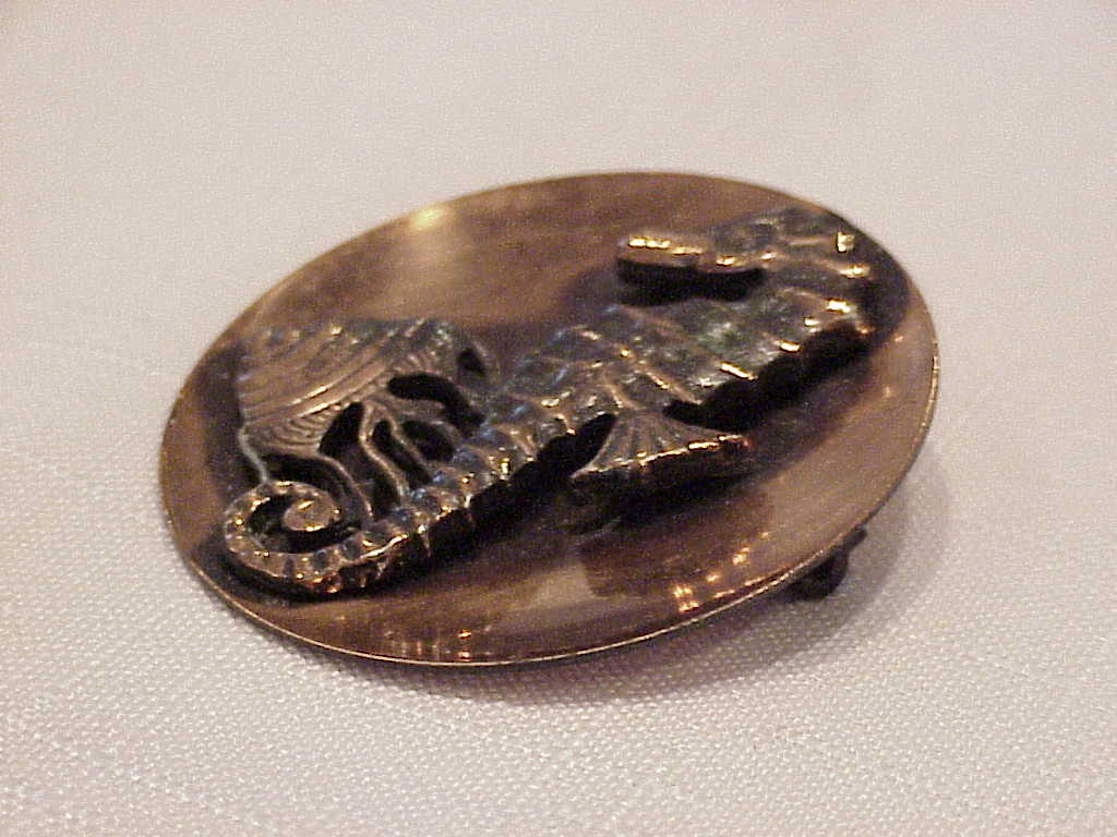 Vintage Copper Seahorse And Fish Brooch Or Pin