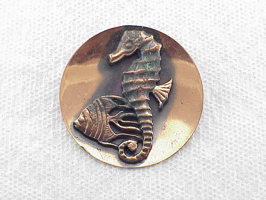 Vintage Copper Seahorse And Fish Brooch Or Pin