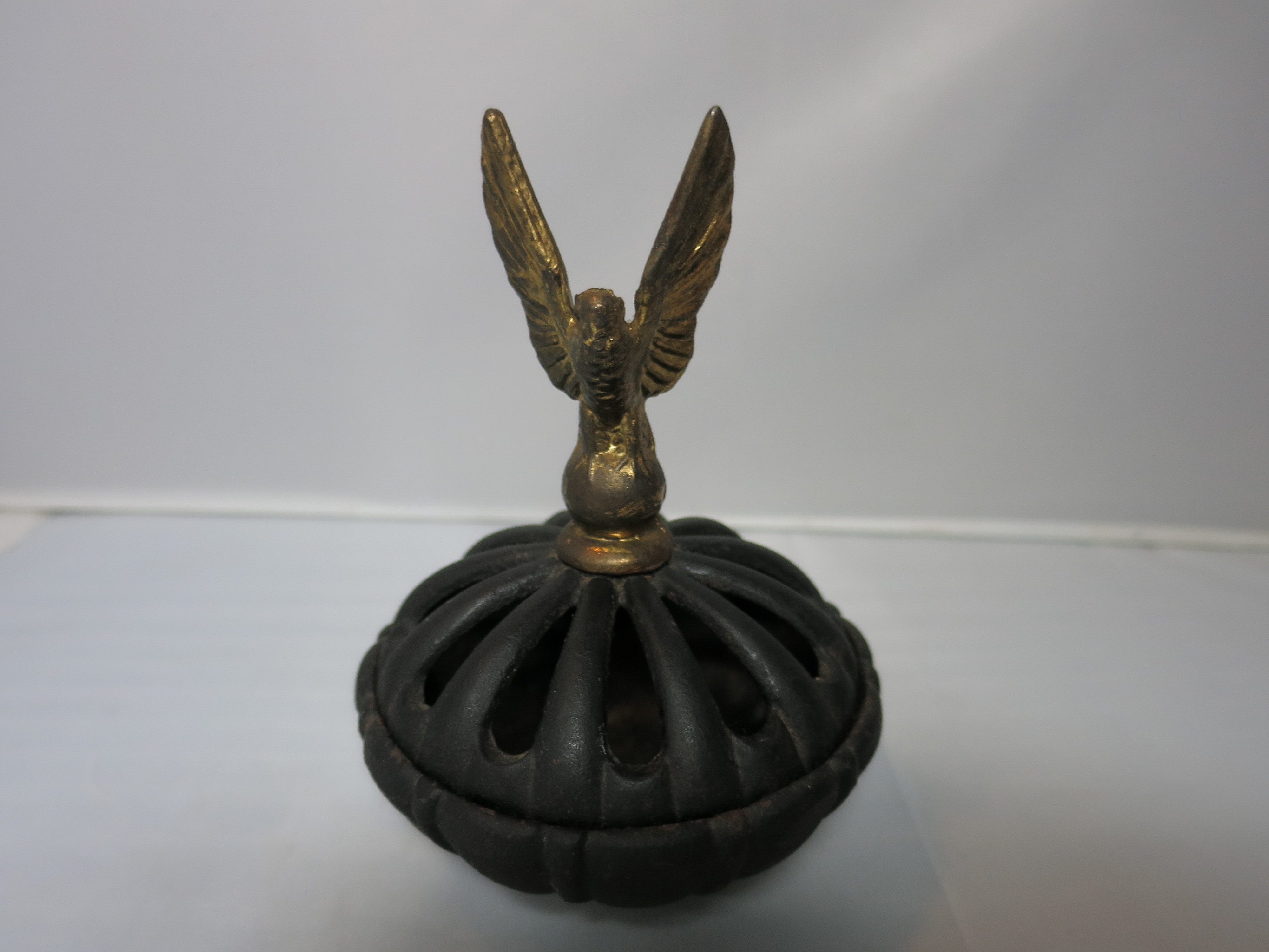 Cast Iron Incense Burner Gold Eagle Handle footed ornate vintage