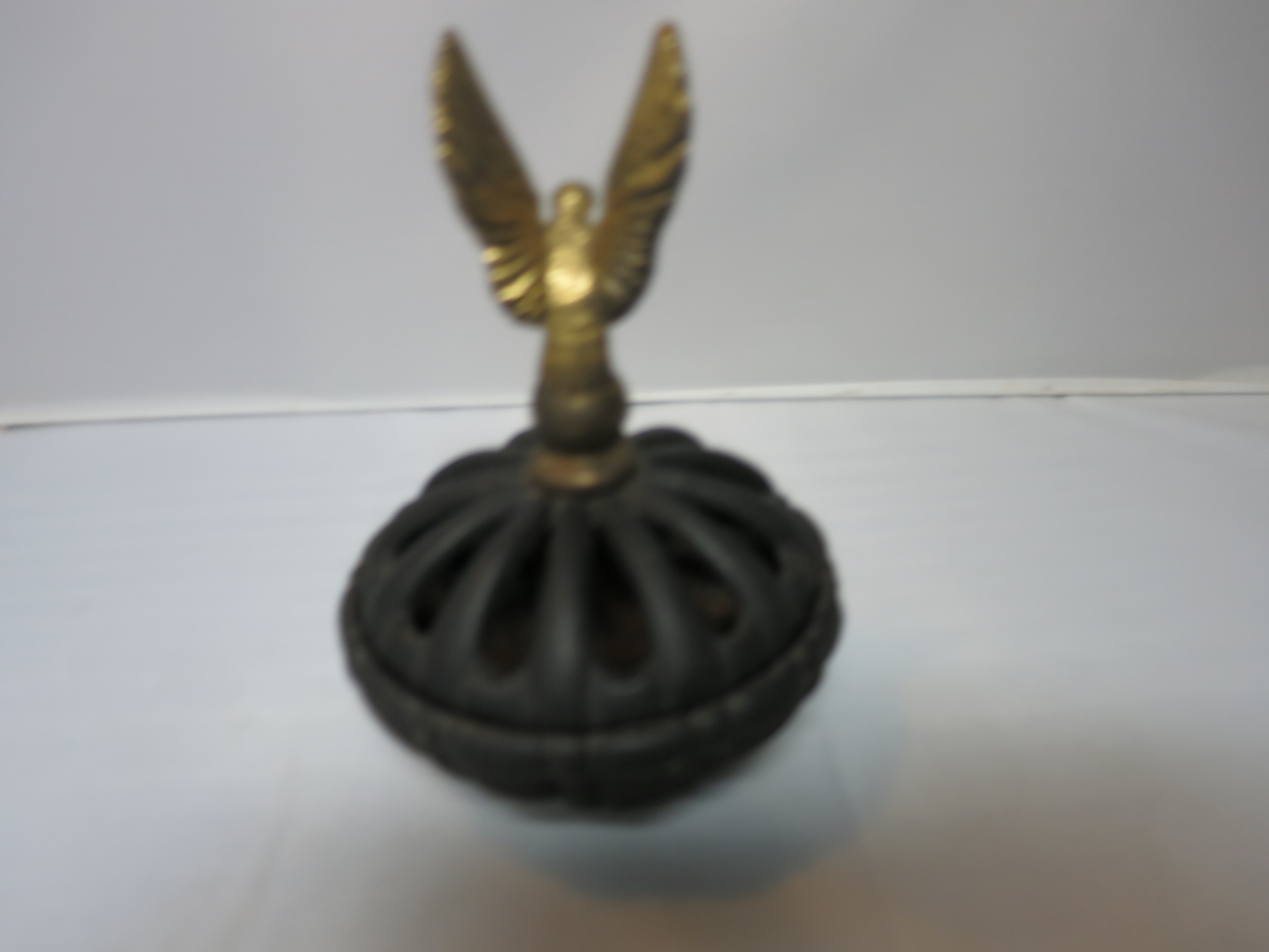 Cast Iron Incense Burner Gold Eagle Handle footed ornate vintage