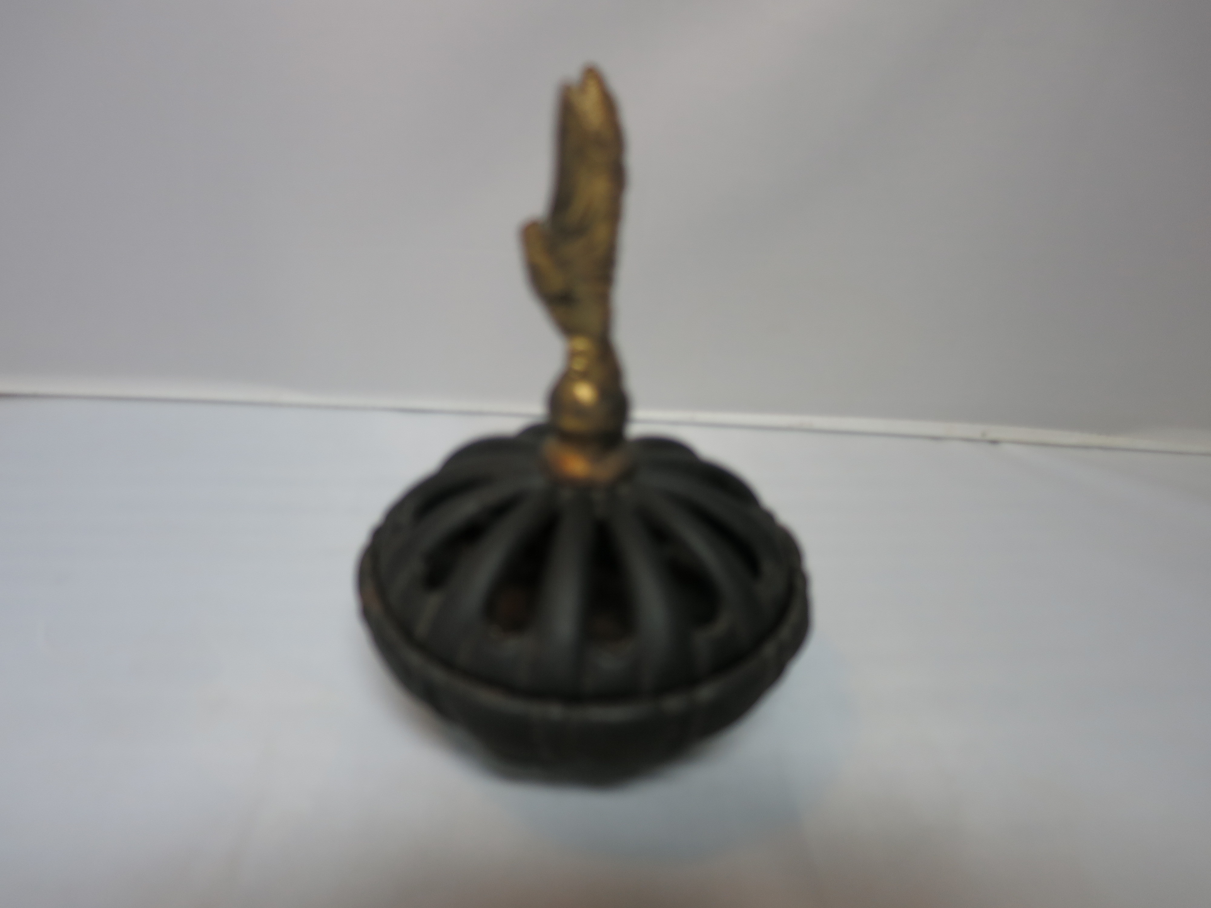 Cast Iron Incense Burner Gold Eagle Handle footed ornate vintage