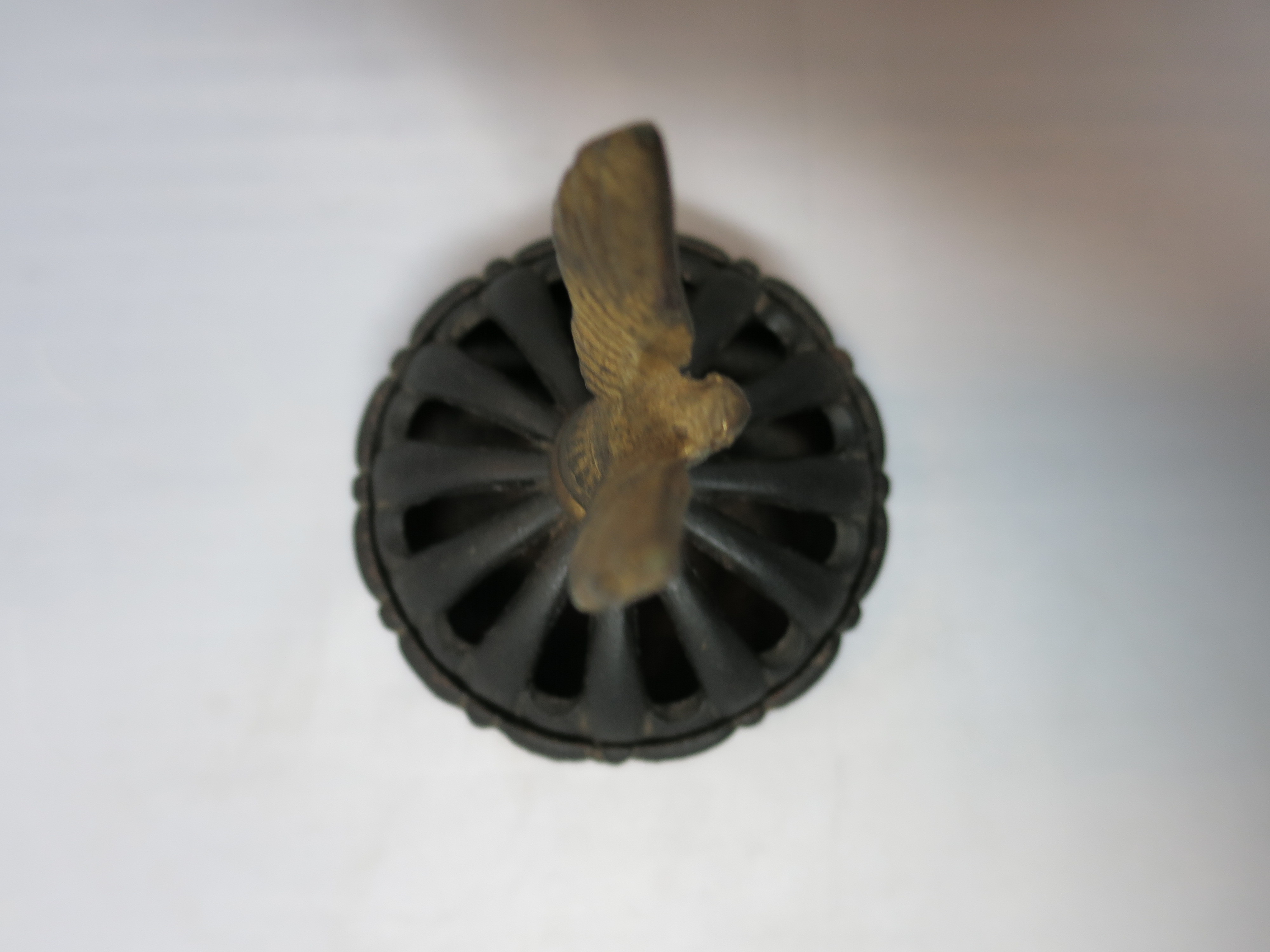 Cast Iron Incense Burner Gold Eagle Handle footed ornate vintage