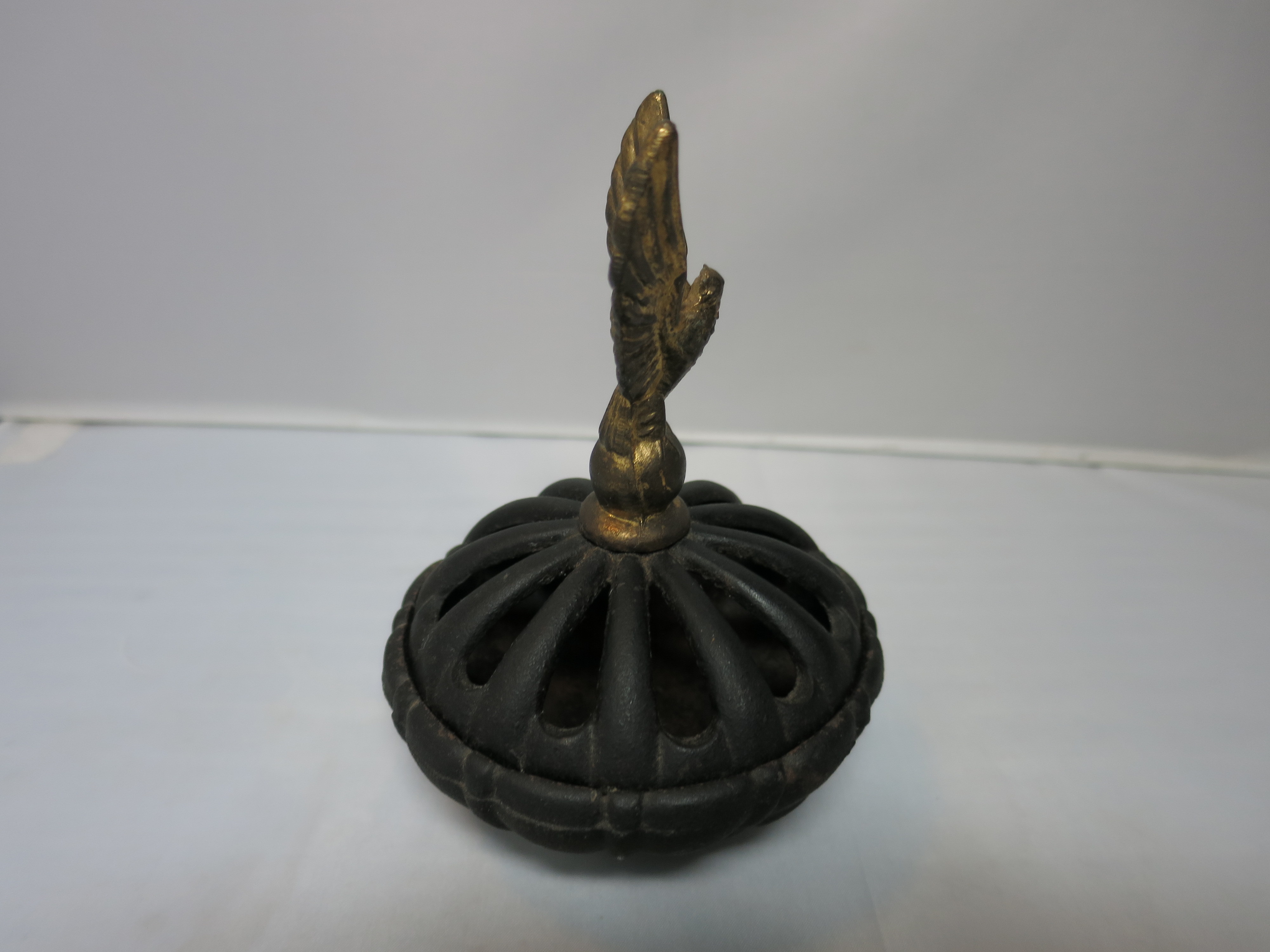 Cast Iron Incense Burner Gold Eagle Handle footed ornate vintage