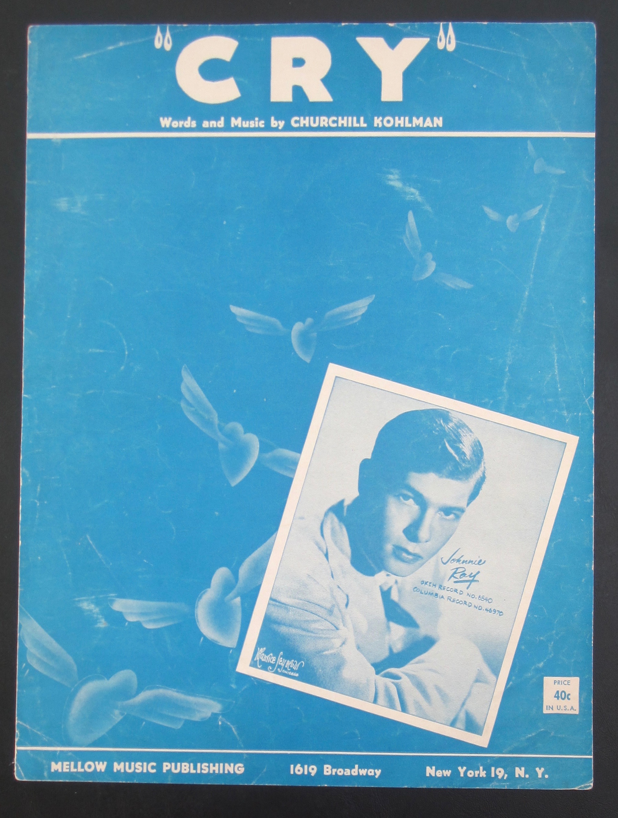 1951 Cry Sheet Music with Johnnie Ray Cover