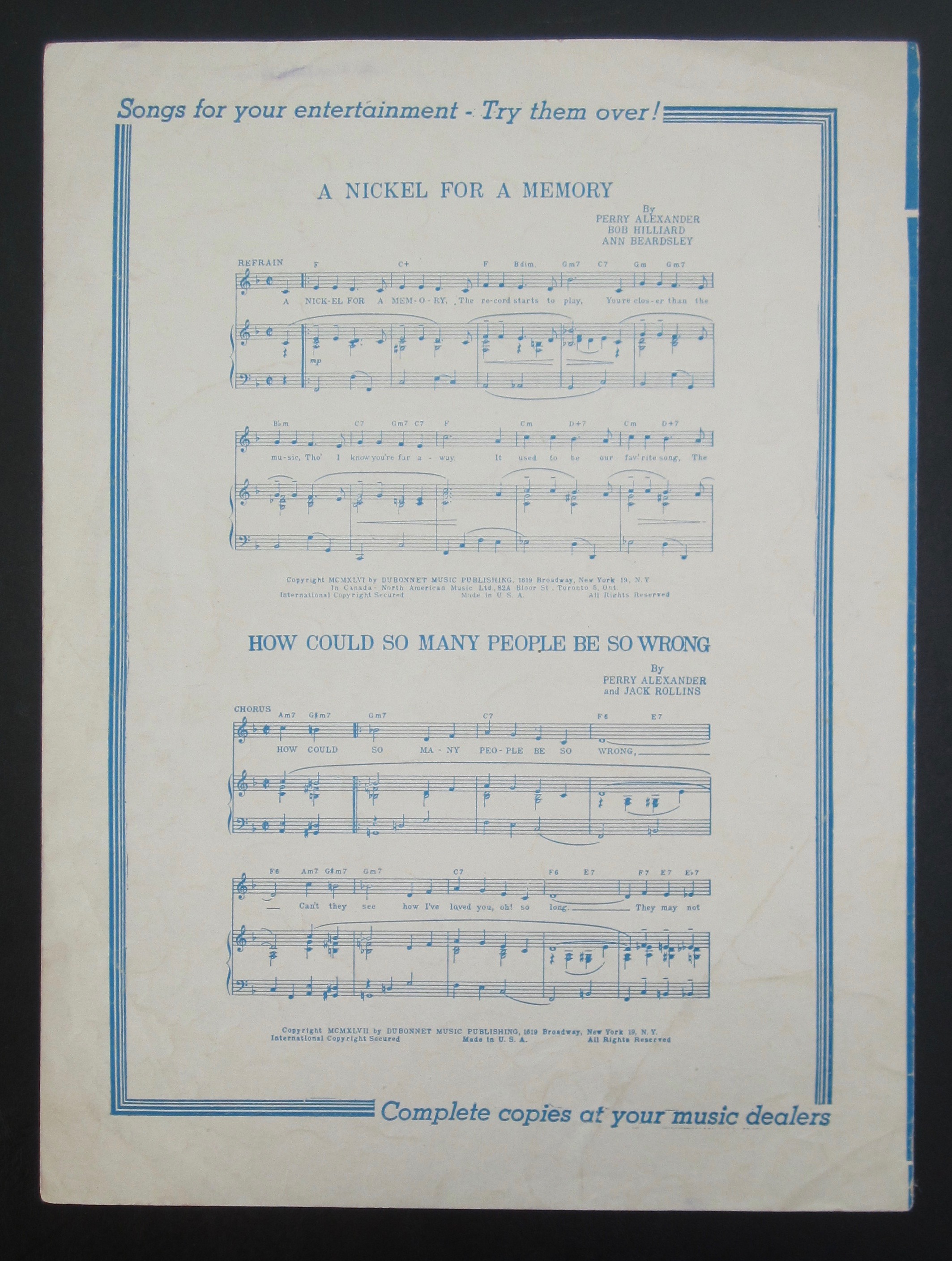 1951 Cry Sheet Music with Johnnie Ray Cover