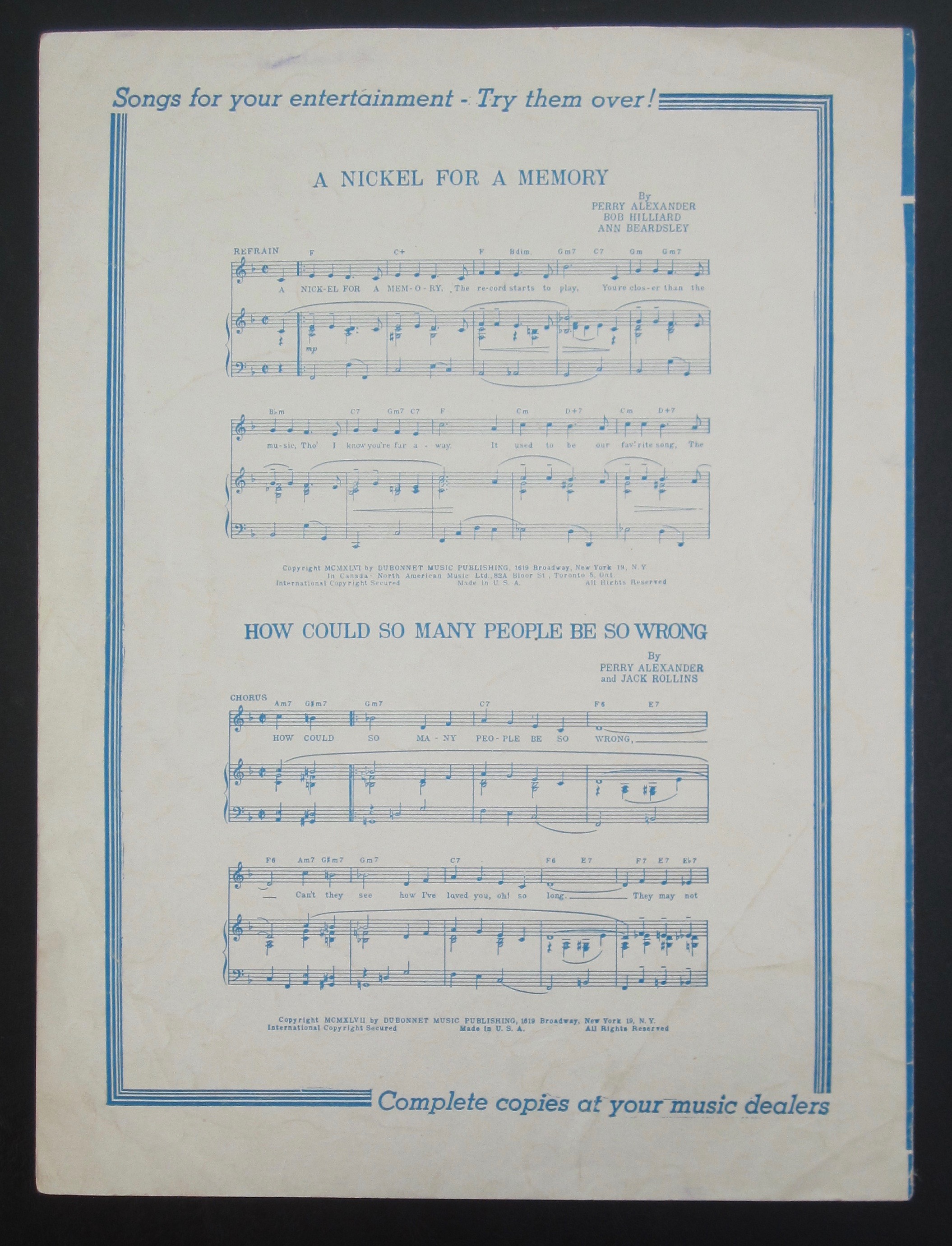 1951 Cry Sheet Music with Johnnie Ray Cover
