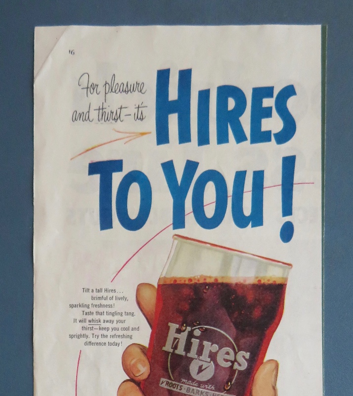 1952 Hires Root Beer with Hand Holding a Glass of Root Beer