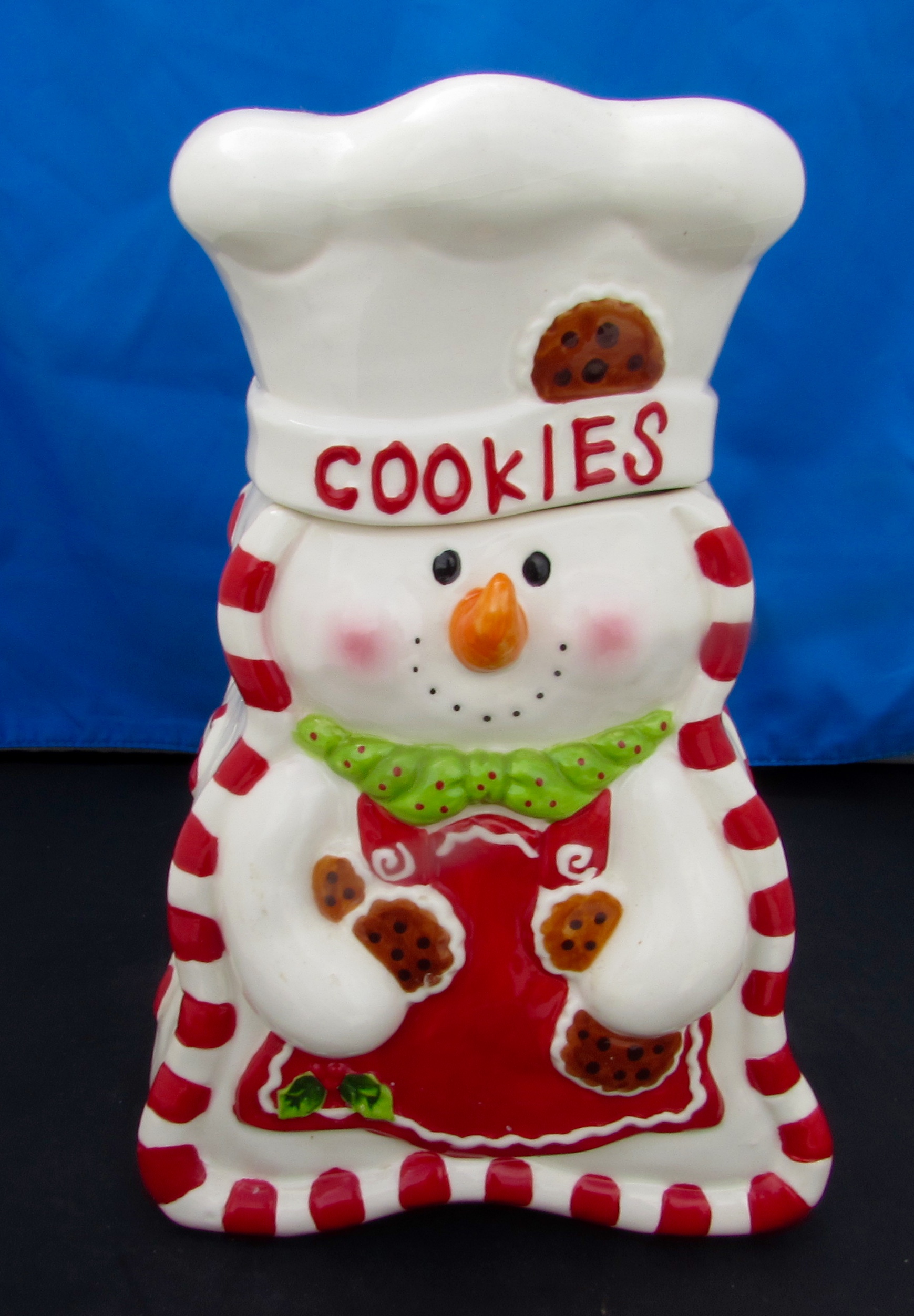 Snowman Chef Cookie Jar Apron Cookies Peppermint