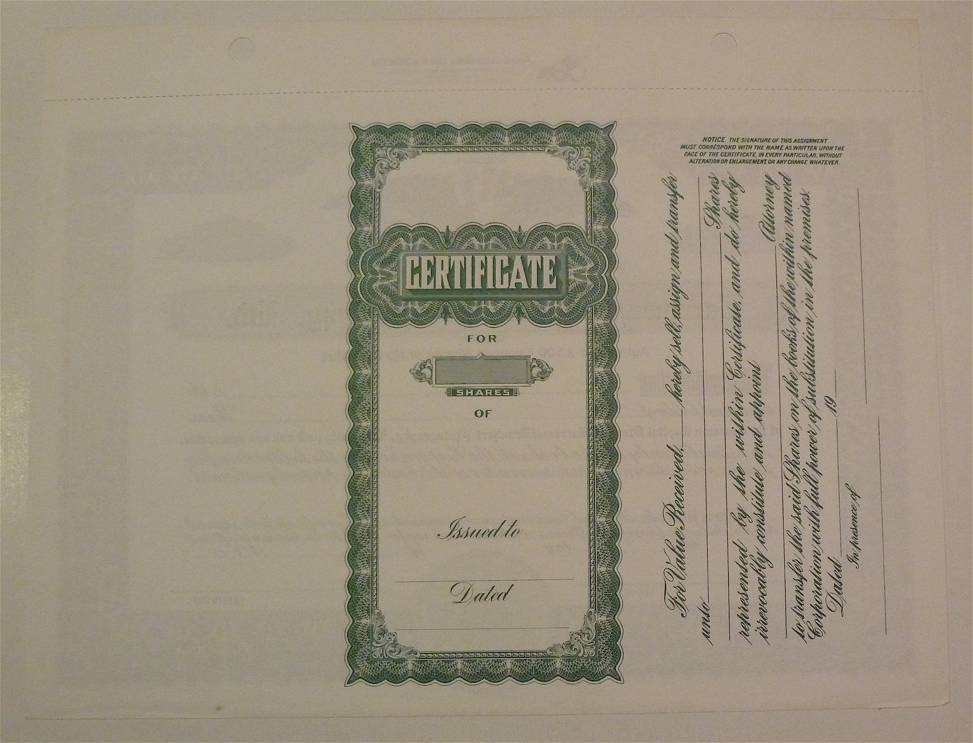 Barrows/Brunhart Photography Ltd Stock Certificate