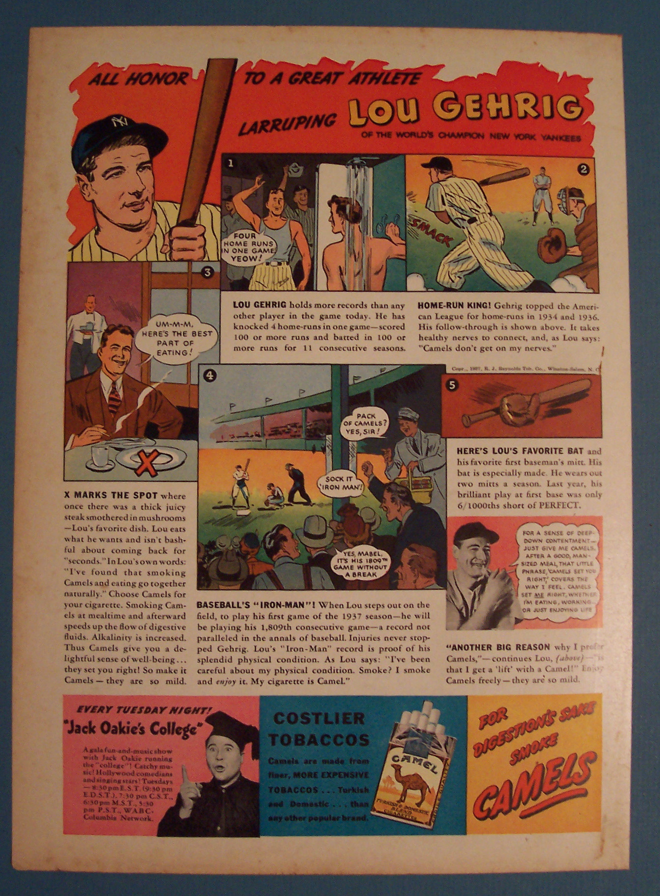 1937 Camel Cigarettes with Baseball's Lou Gehrig