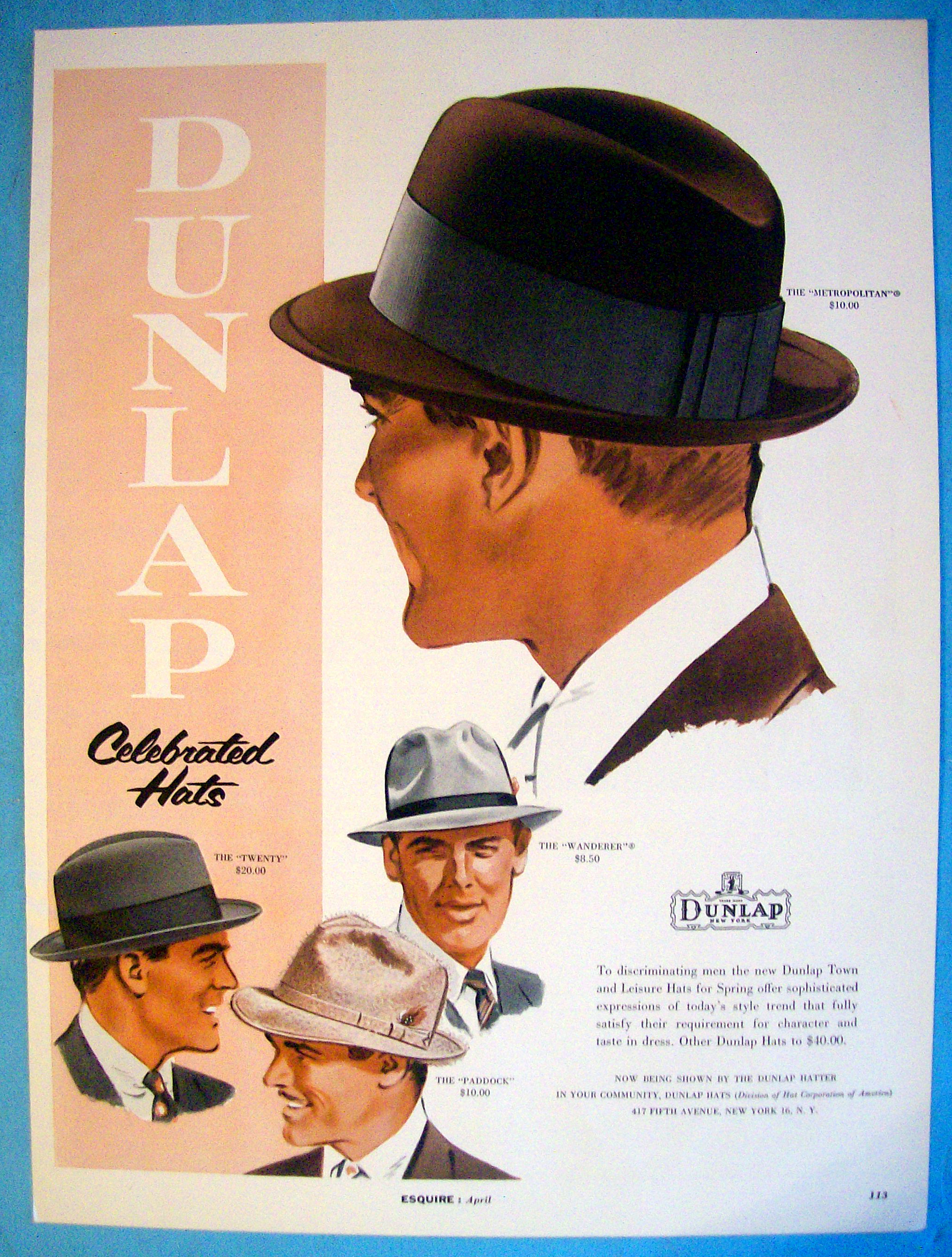 1955 Dunlap Hats with Man Wearing Wanderer Hat