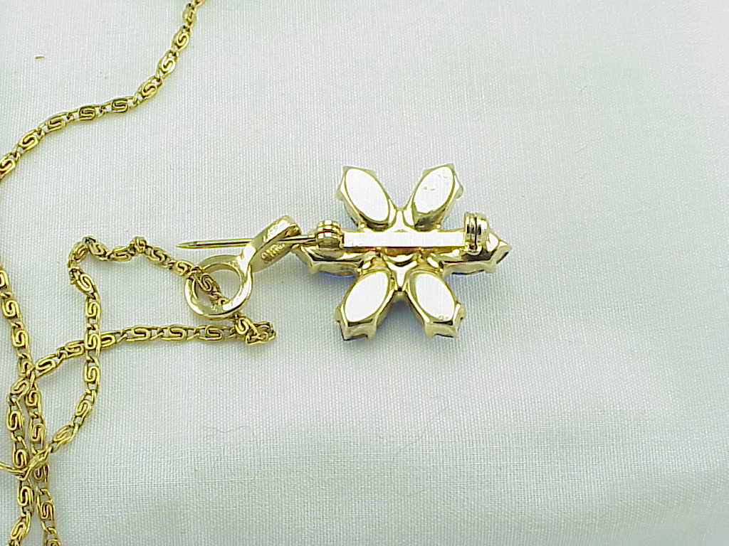 Blue Rhinestone Flower Combination Brooch Or Pendant Necklace