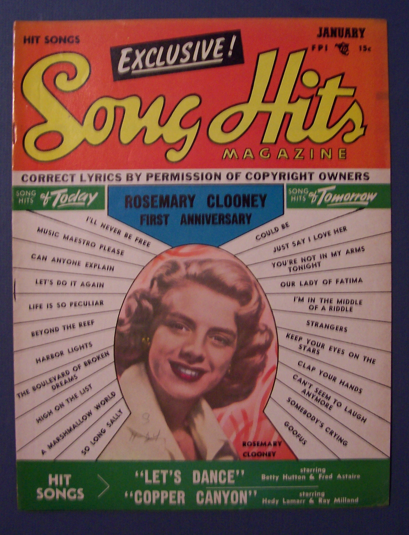 Song Hits Magazine - Jan 1951 - Rosemary Clooney Cover