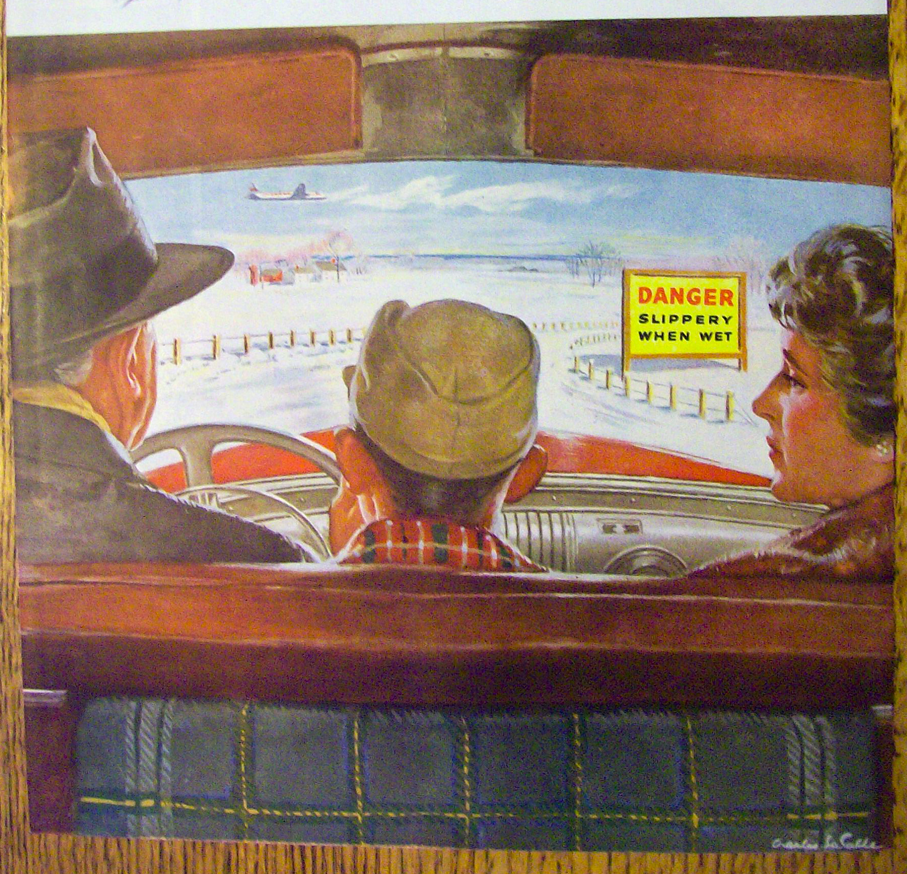 1950 United Aircraft with Family Driving In Car