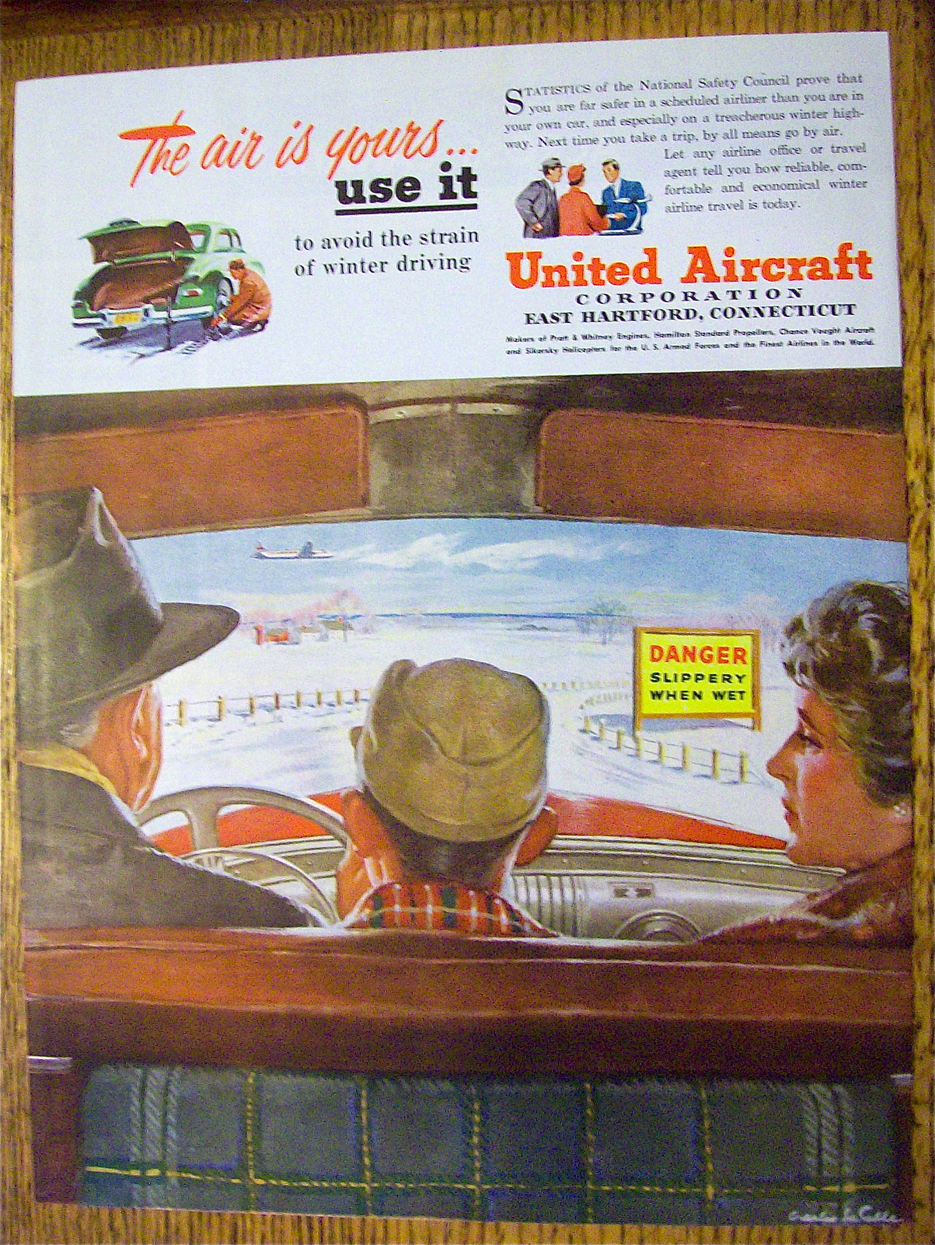 1950 United Aircraft with Family Driving In Car