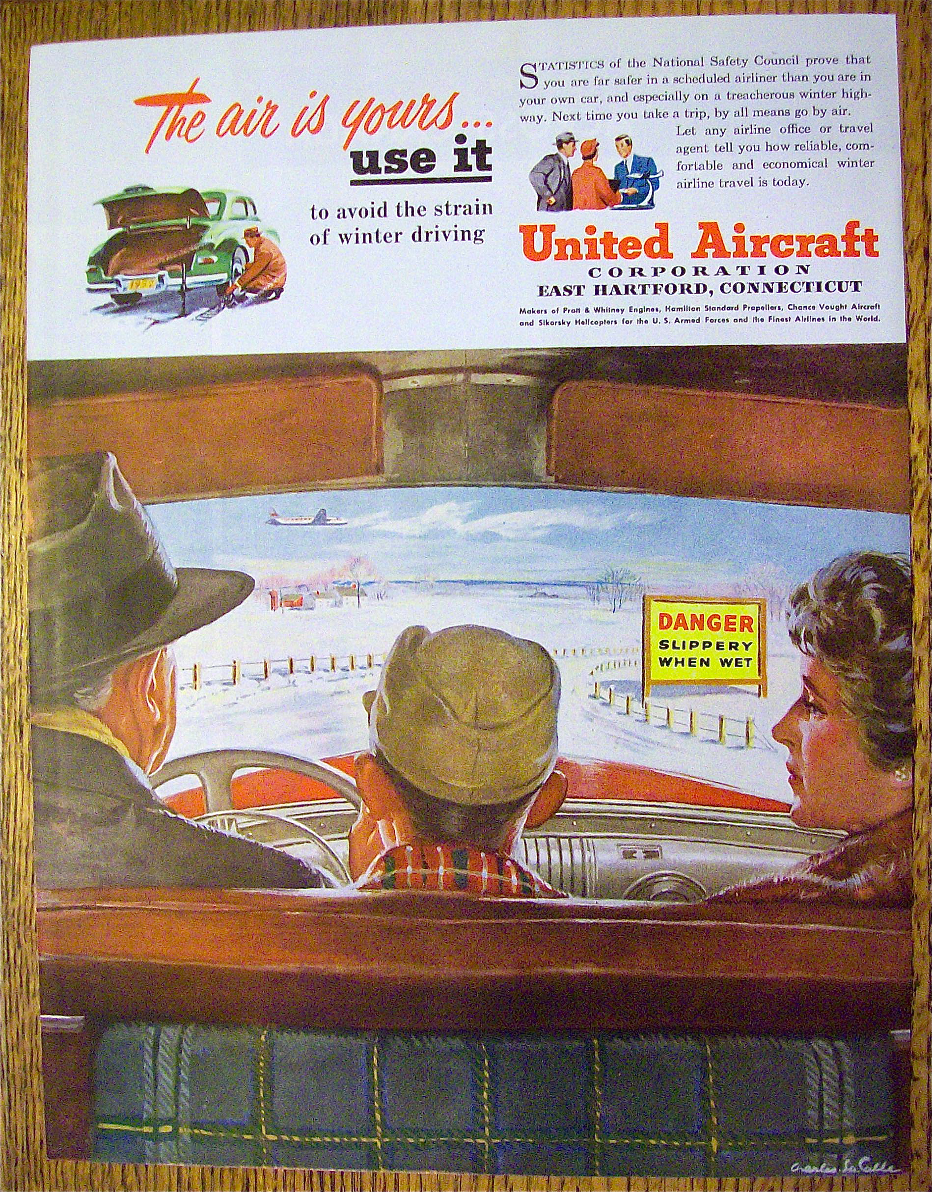 1950 United Aircraft with Family Driving In Car