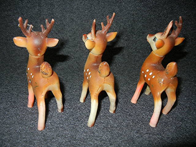 Reindeer 1950s 4 inches tall  set of five plastic