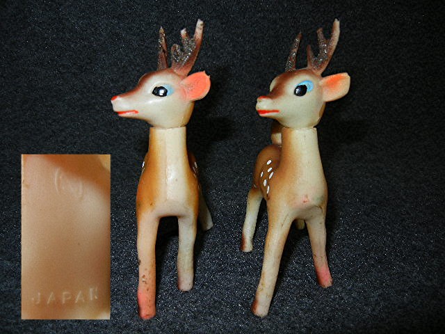 Reindeer 1950s 4 inches tall  set of five plastic