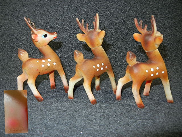 Reindeer 1950s 4 inches tall  set of five plastic