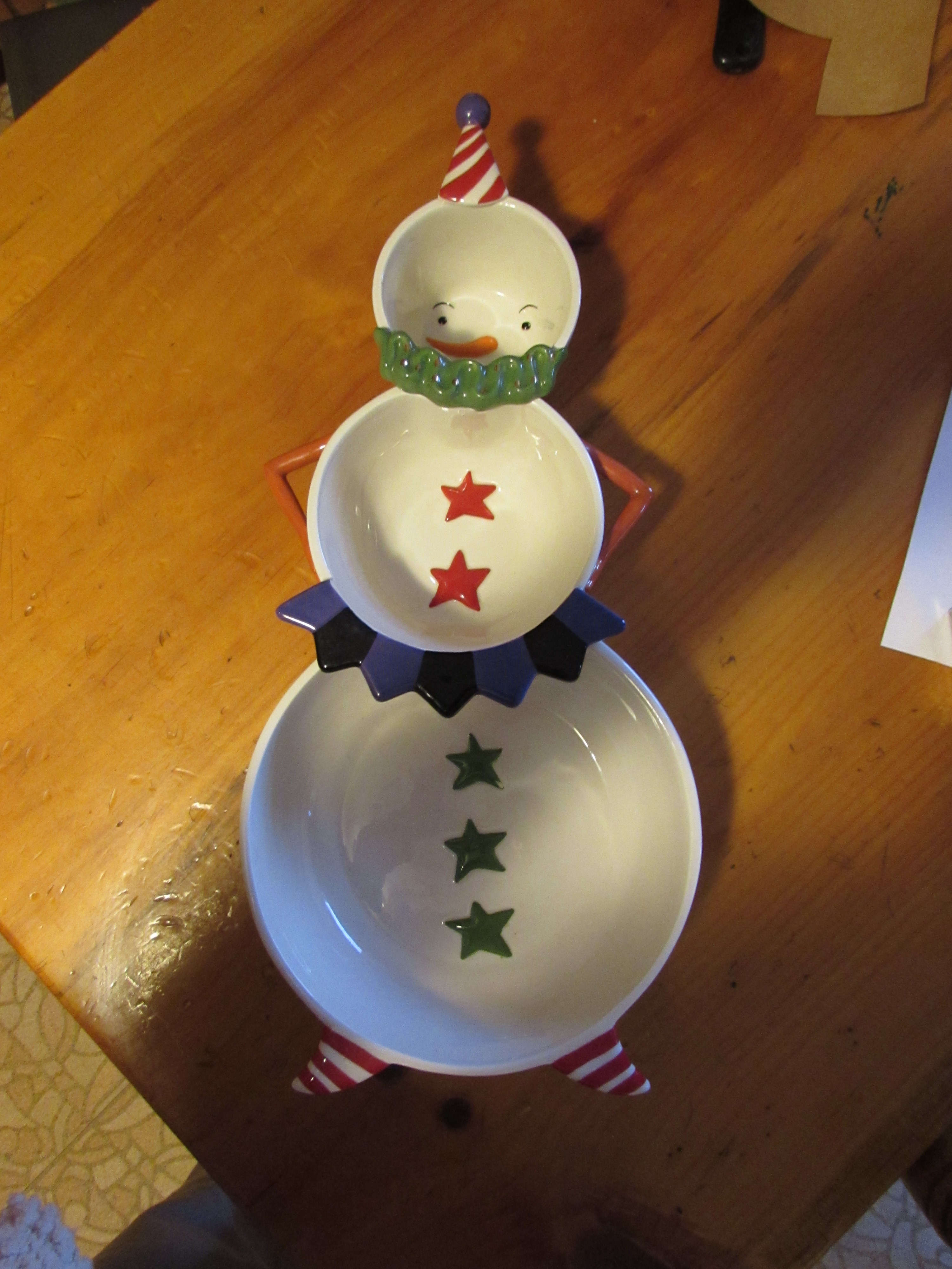 Department 56 Clown SNOWMAN 3 Piece Snack Dish Set