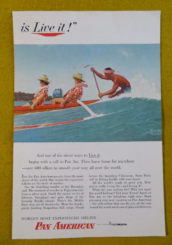 1956 Pan American Airlines with a Rowboat with Hawaiian Natives & 2 People