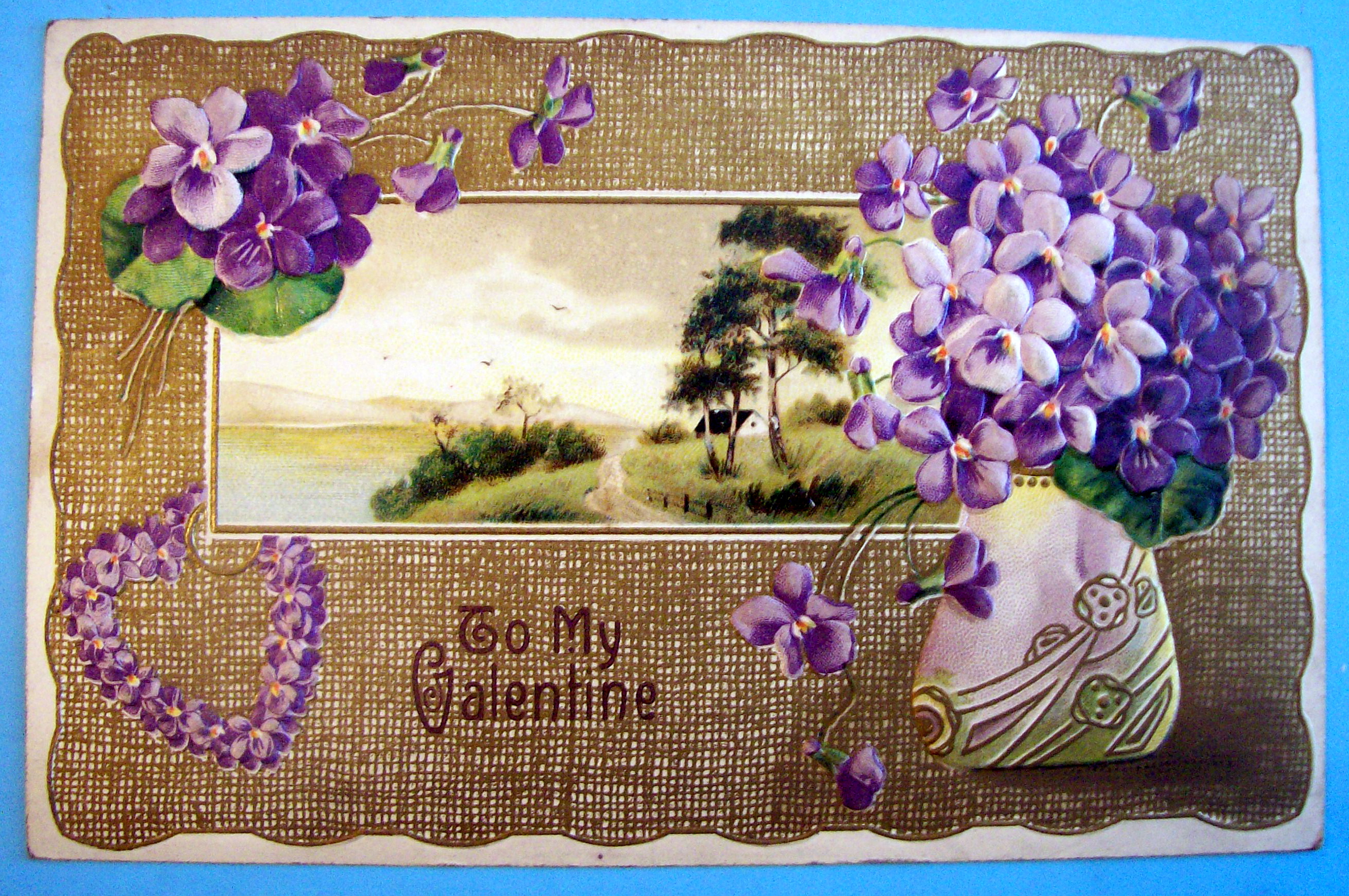 To My Valentine Postcard with Purple Flowers (Embossed)