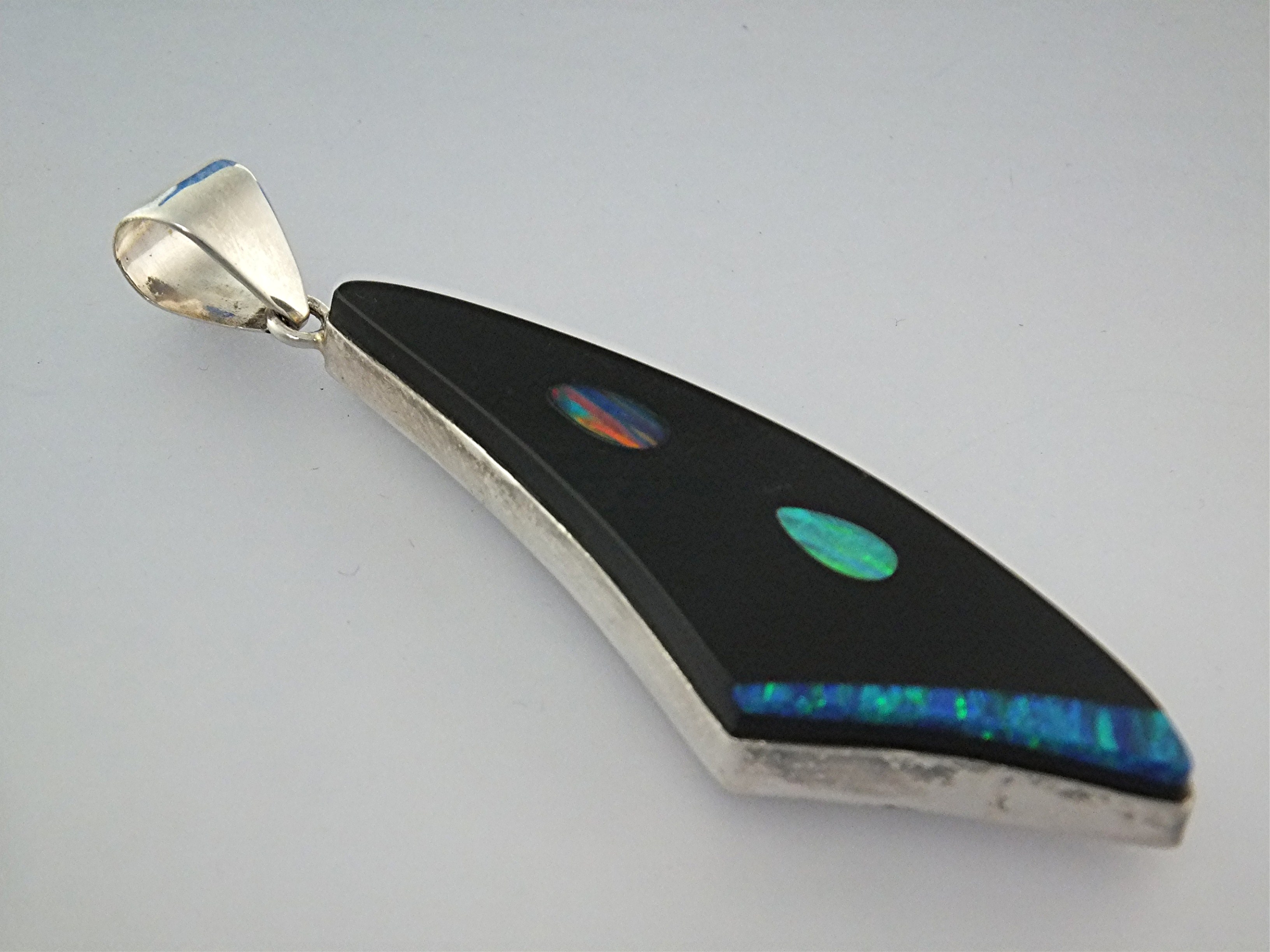 Pendant Sterling Silver Onyx Opal Signed TS