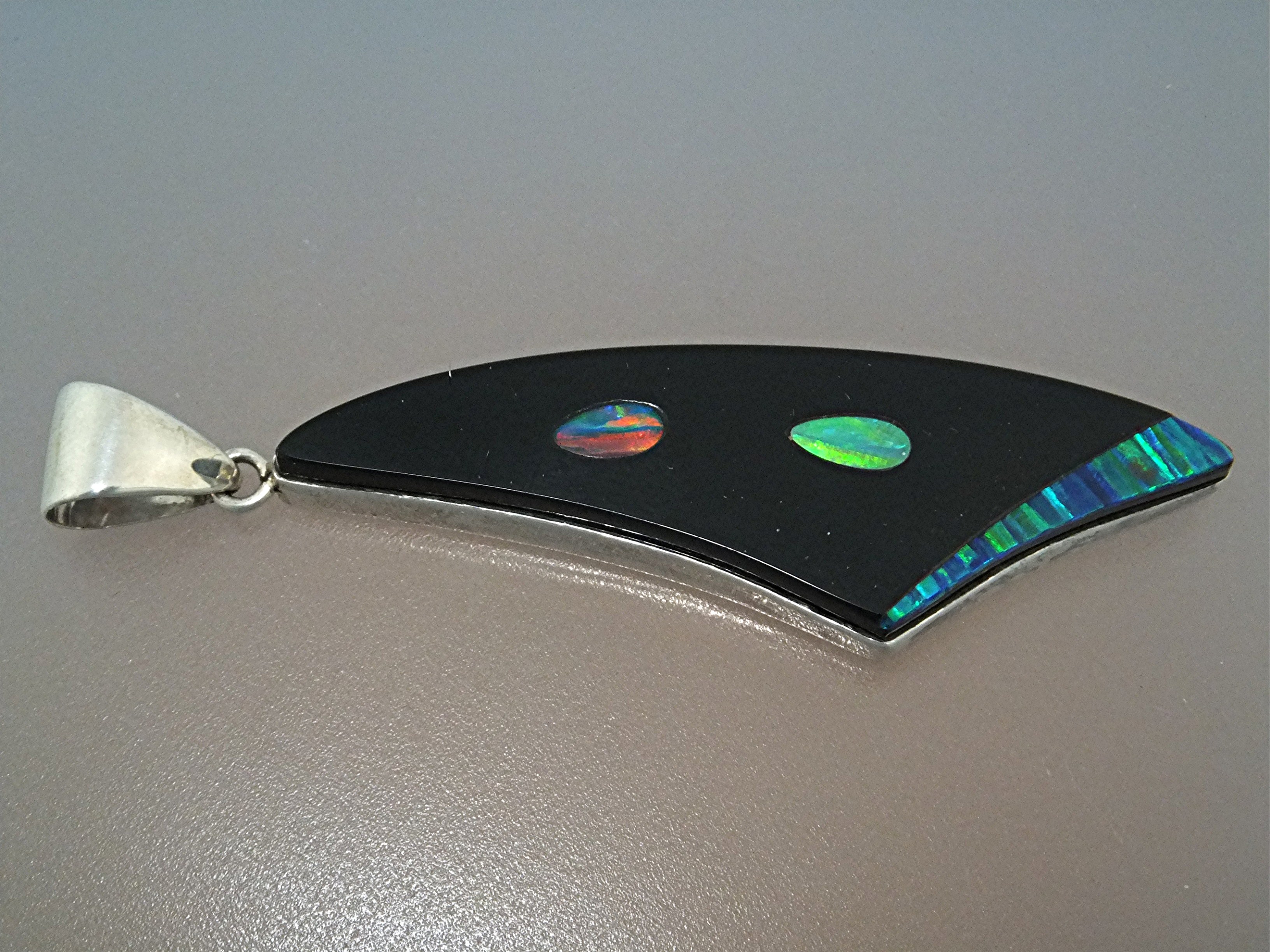 Pendant Sterling Silver Onyx Opal Signed TS