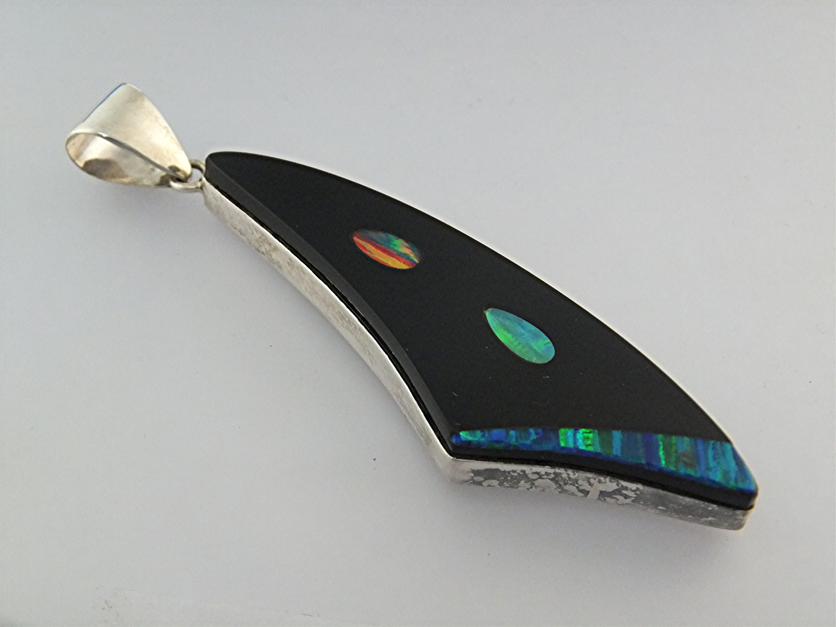 Pendant Sterling Silver Onyx Opal Signed TS