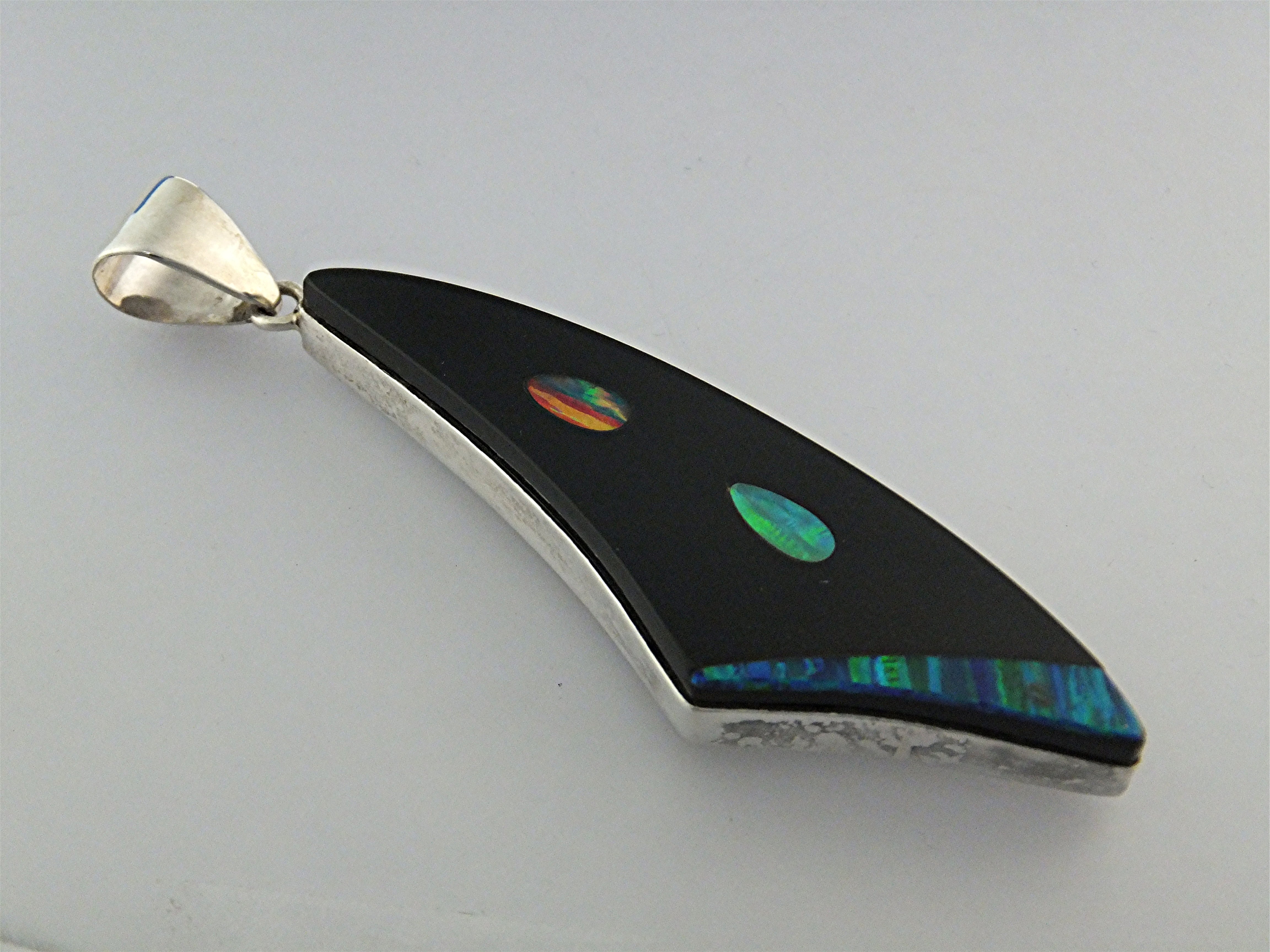 Pendant Sterling Silver Onyx Opal Signed TS