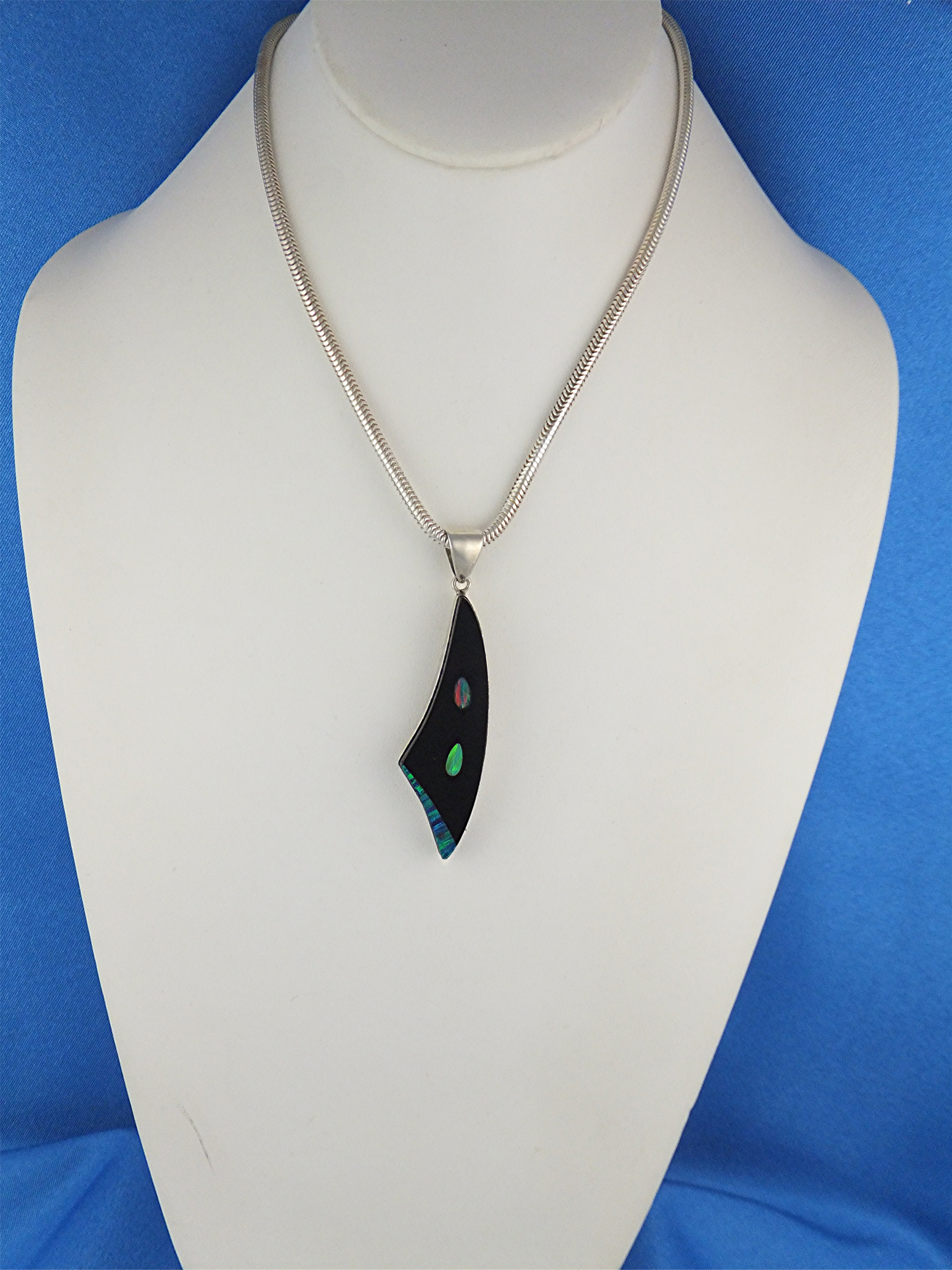 Pendant Sterling Silver Onyx Opal Signed TS