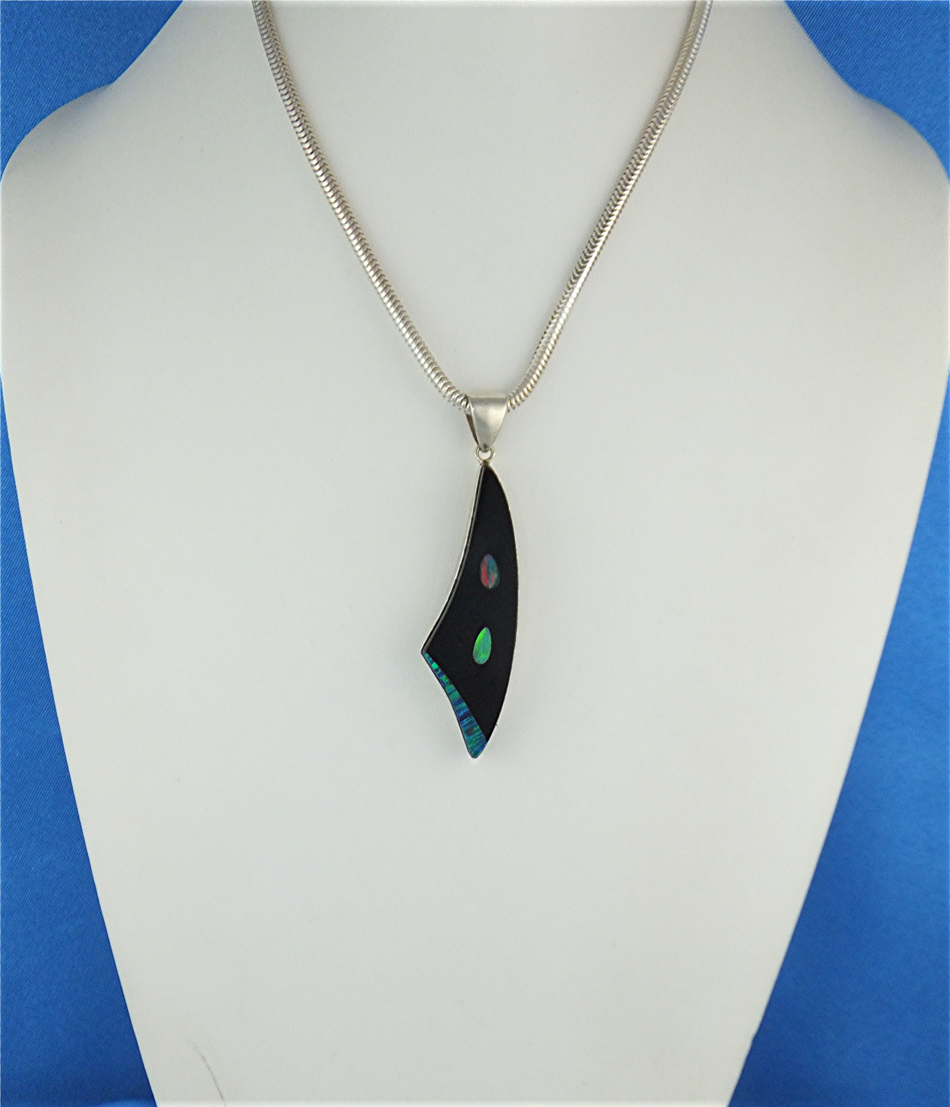 Pendant Sterling Silver Onyx Opal Signed TS