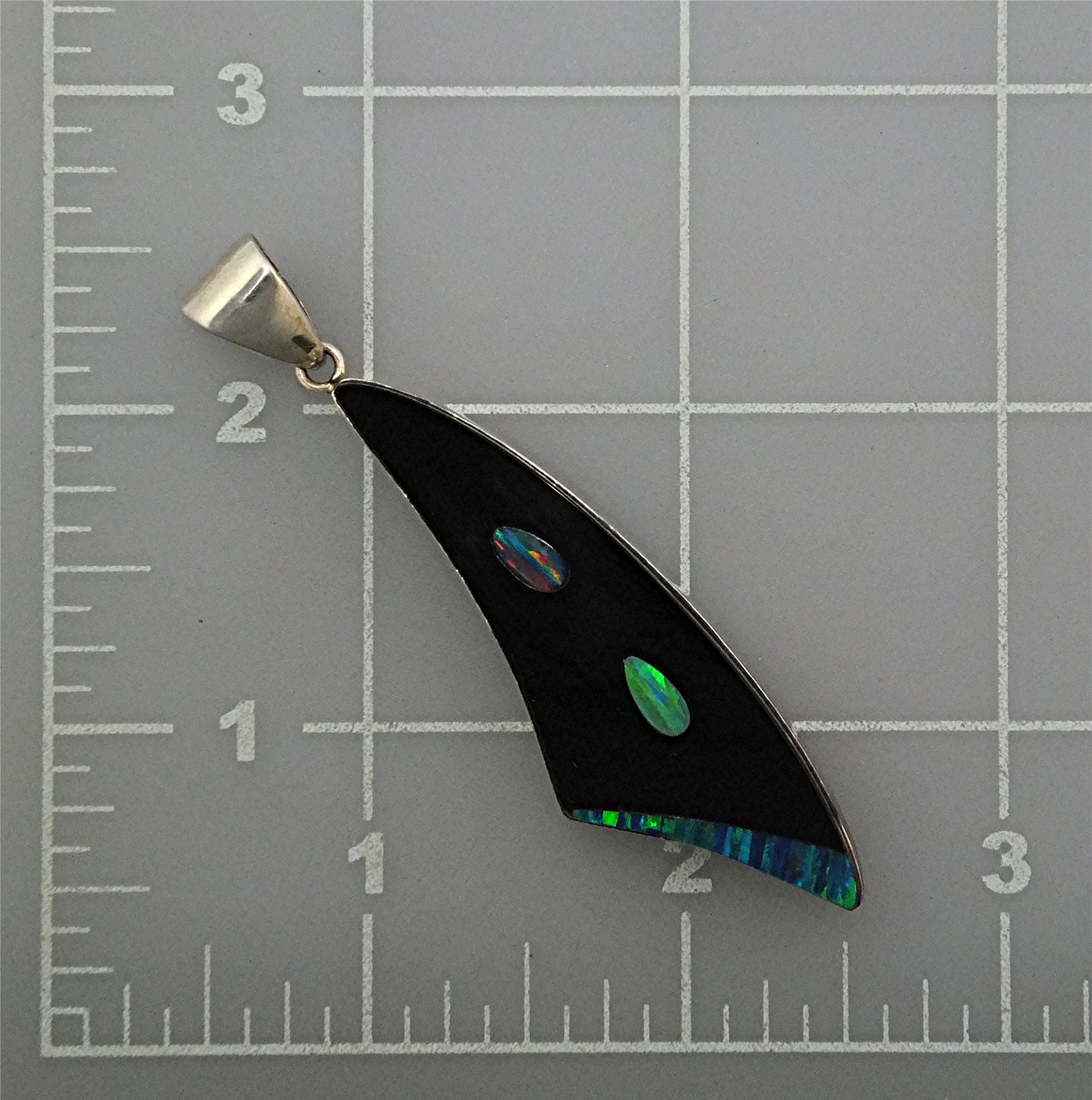 Pendant Sterling Silver Onyx Opal Signed TS