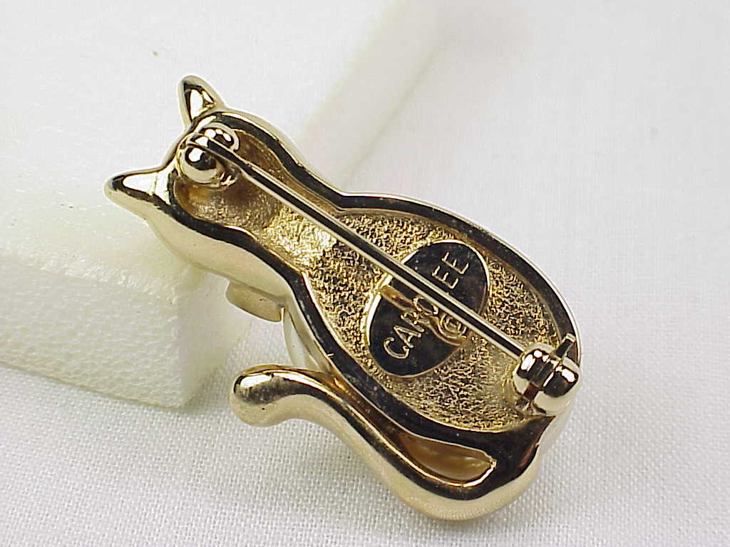 Carolee Faux Pearl And Rhinestone Cat Wearing Bow Tie Brooch