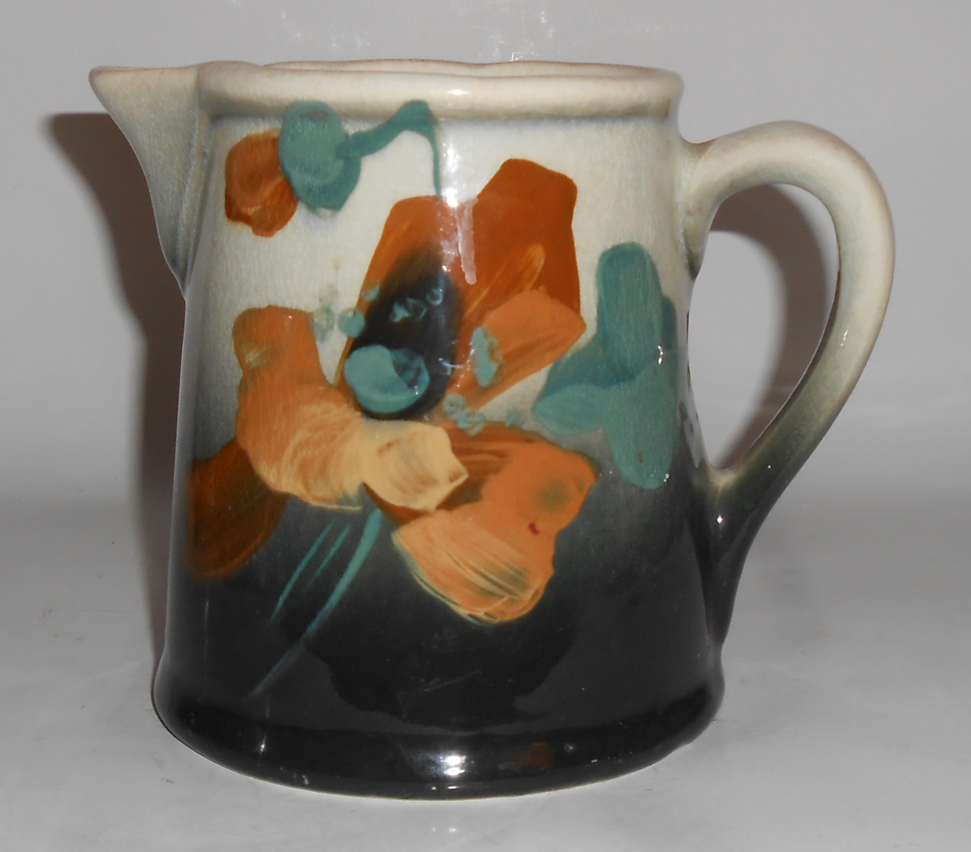 Owens Art Pottery Hand Decorated Lotus Pitcher RARE