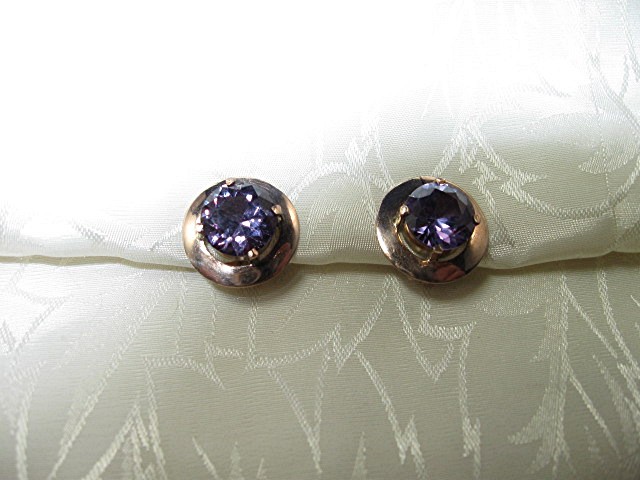 Earrings 10K European Rose  Gold 6ct Amethyst Clip