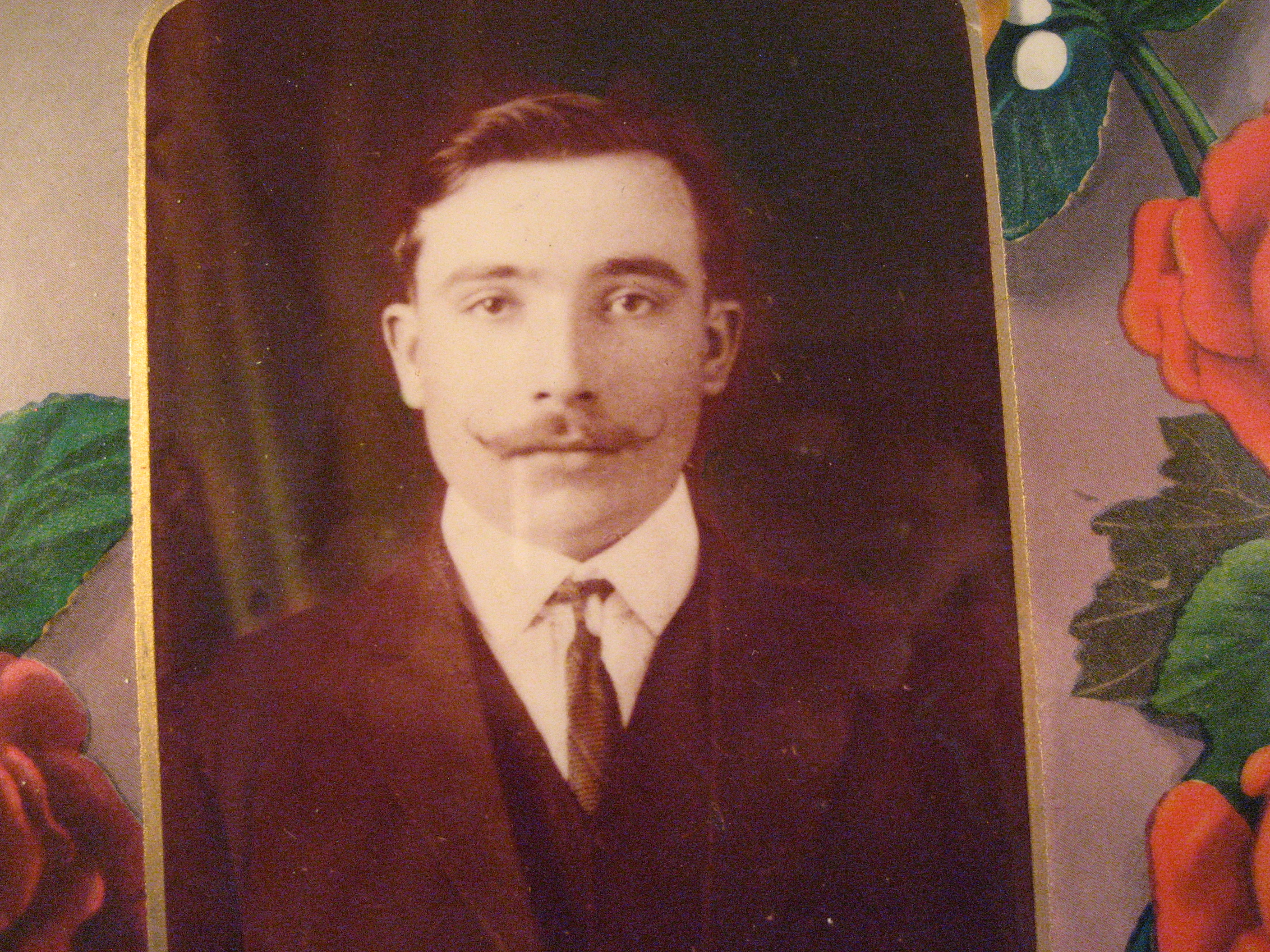 Rose Frame Tin Type Picture of a Man