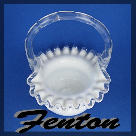 Fenton Silver Crest Basket Clear Crimped Crest on Milk