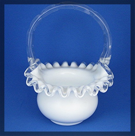 Fenton Silver Crest Basket Clear Crimped Crest on Milk
