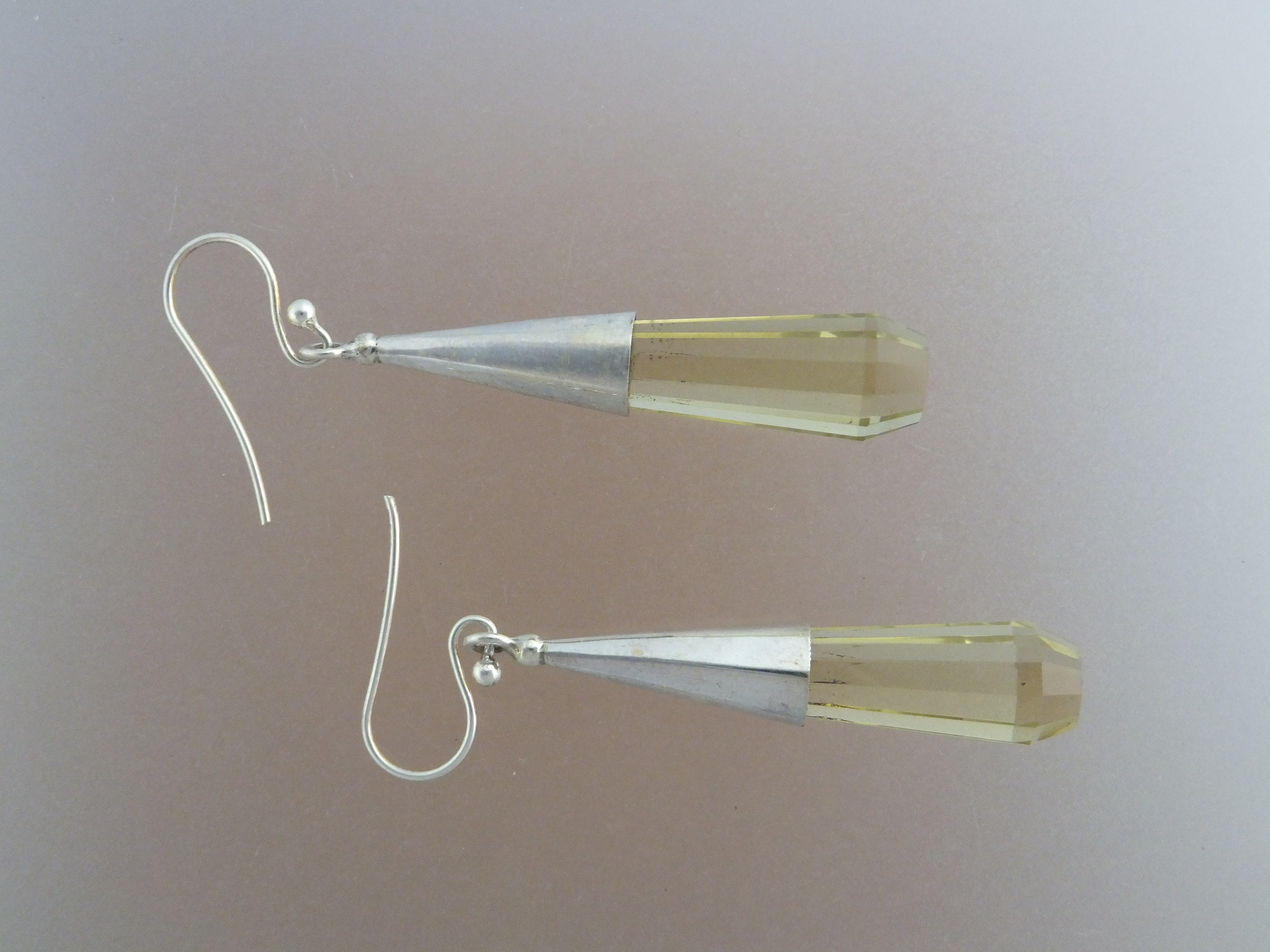 Earrings Sterling Silver Citrine Glass Shepherd Hook