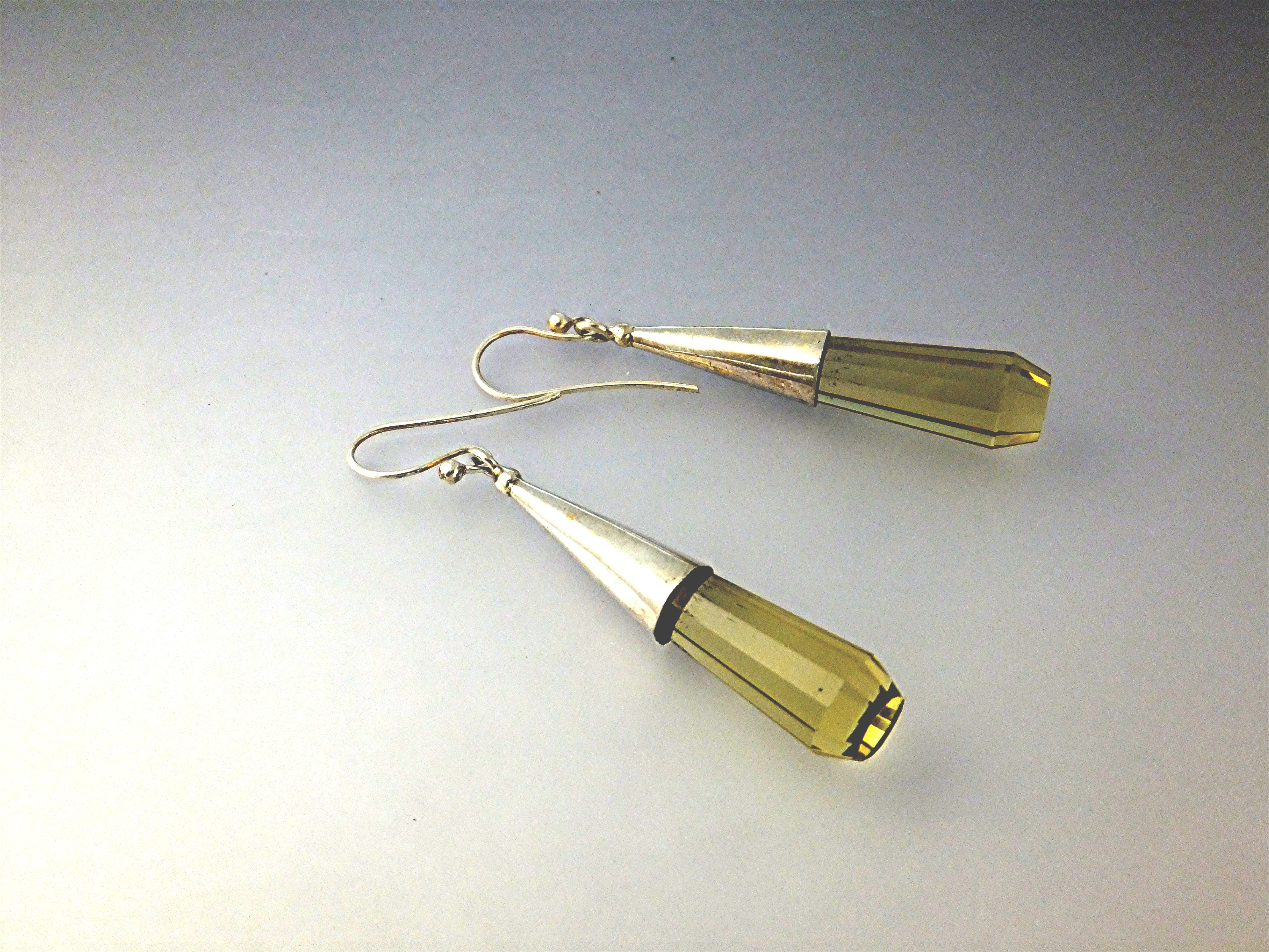 Earrings Sterling Silver Citrine Glass Shepherd Hook