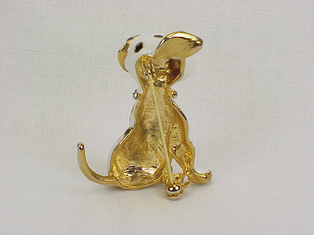 Black And White Enamel Dalmation Dog Brooch With Rhinestones