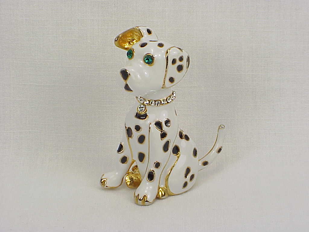 Black And White Enamel Dalmation Dog Brooch With Rhinestones