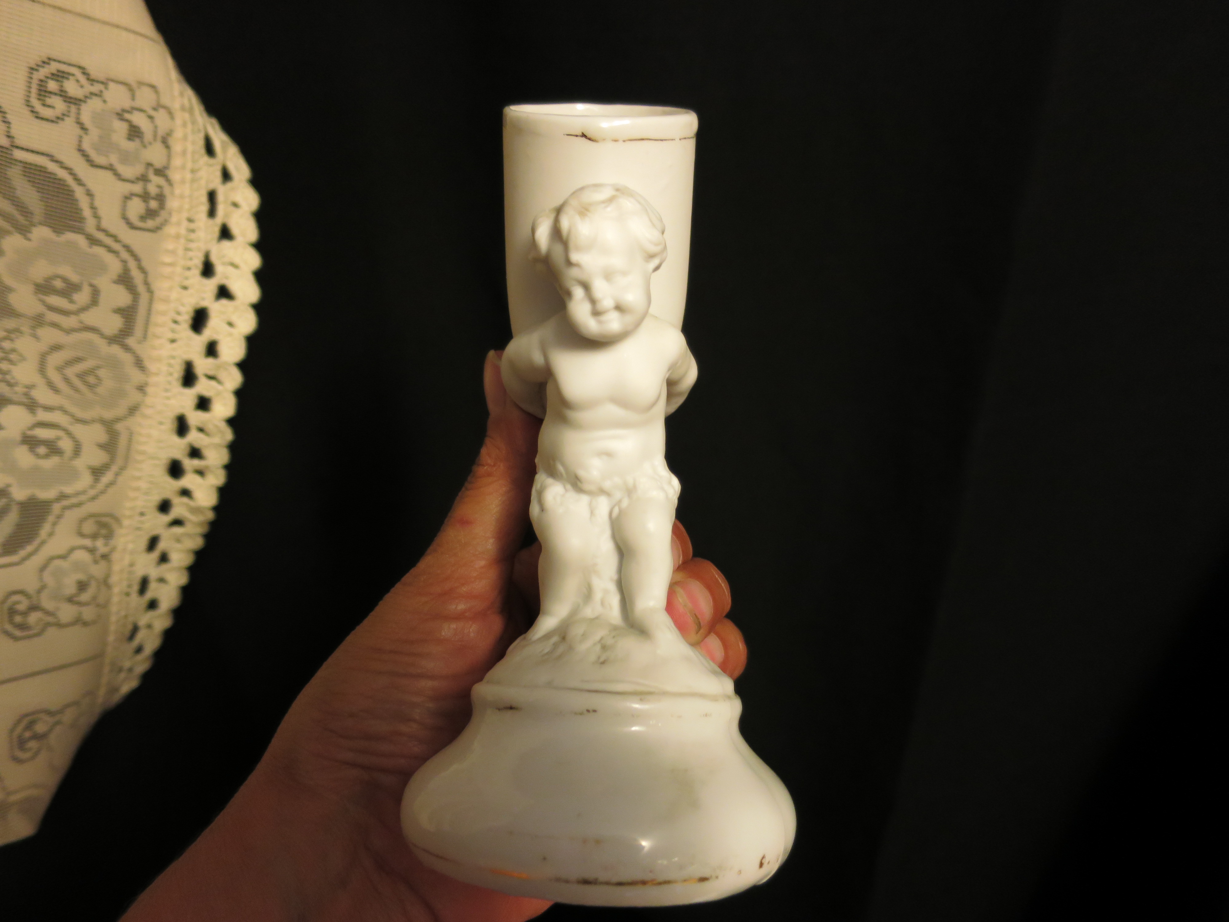 Boy White Bisque Figural Toothpick Holder